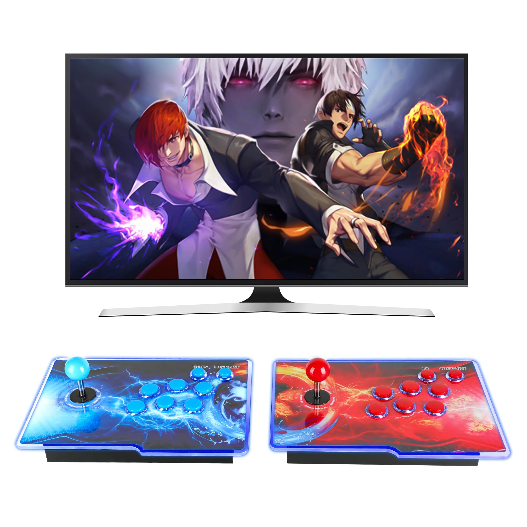 HHU Pandora Box Arcade Game Console 32000 Games Pre-Install，Two Separate Joysticks，Retro Game Machine for TV PC Projector, Supports Up to 4 Players, Full HD Output, Red & Blue