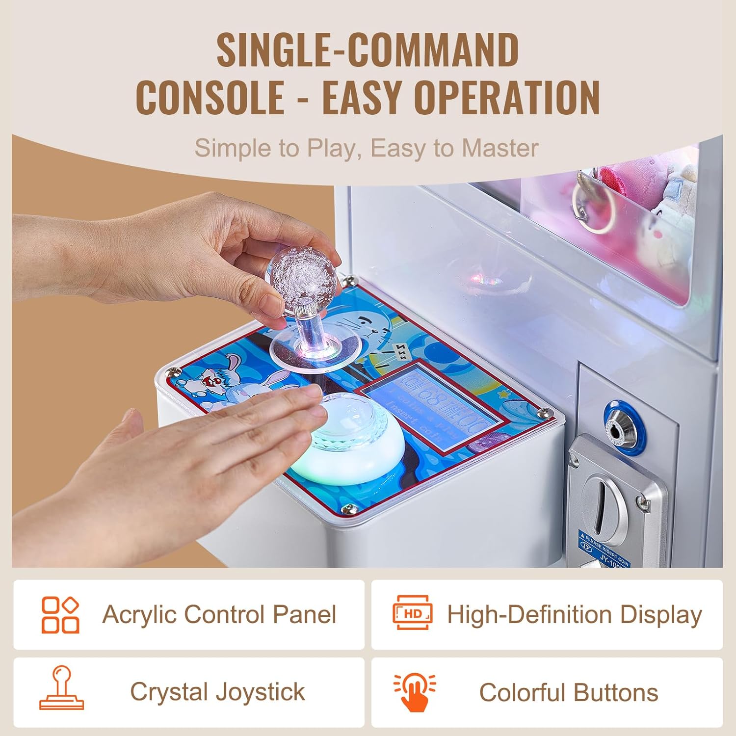 Happybuy Claw Machine, 0-3” Jaw Diameter, 0-5” Jaw Lift, Arcade Prize Grabber, Fun Vending Crane Toy for Kids, Boys & Girls, with Lights & Sound, Commercial Use, Dispenser, Colourful Design