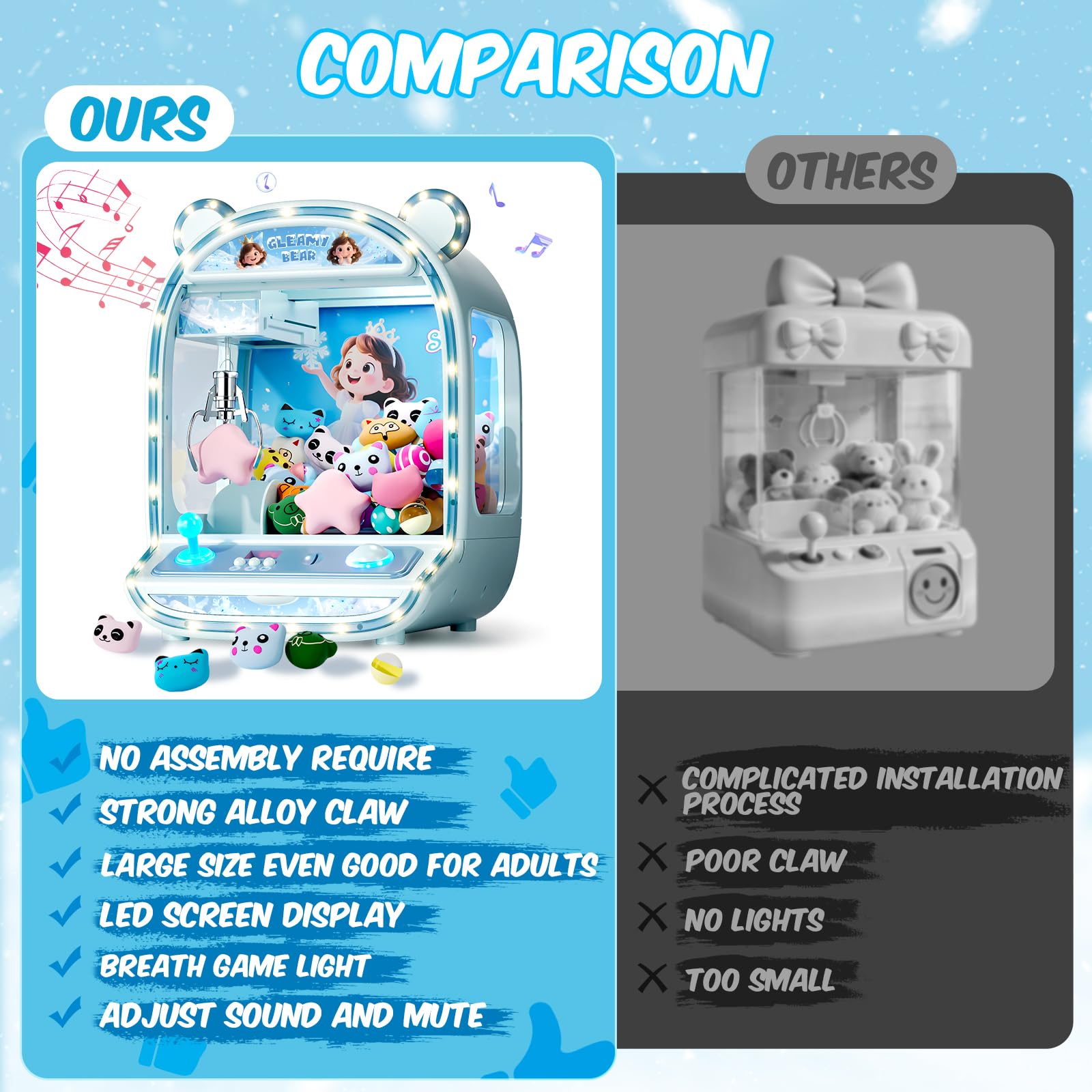 Skirfy 15” Claws Machines for Kids Adults with Sound Light, Vending Machine Candy Grabber Prize Dispenser Toys, Unicorns Claws Machines Electric Control,Birthday Girl Toys Gift
