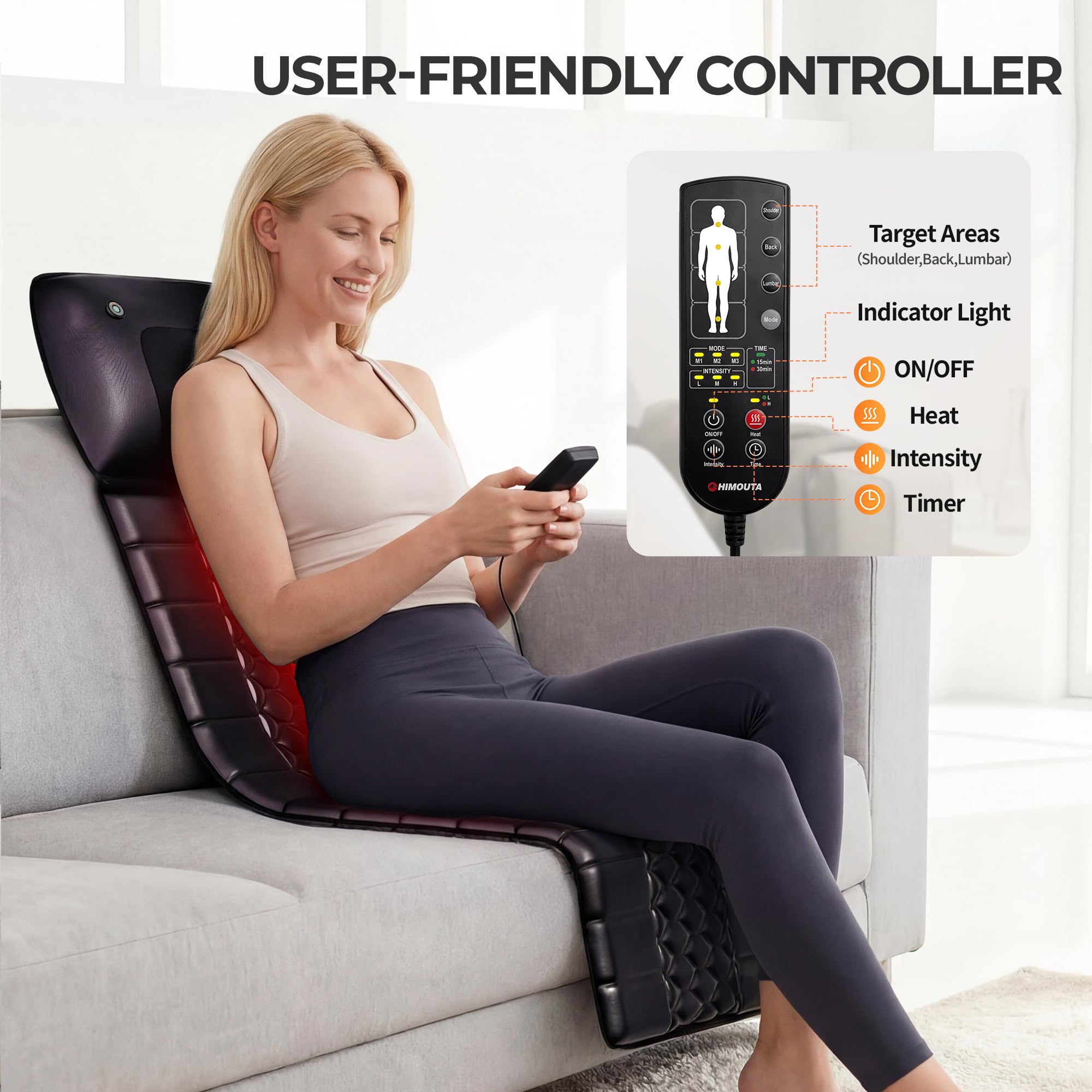 Shiatsu Full Body Massage Mat with Heat, Detachable Massager Pad, 10 Vibrating Motors, Deep Tissue Pain Relief for Back, Neck & Legs - Relaxation at Home or Office, Fathers Day Dad Gifts