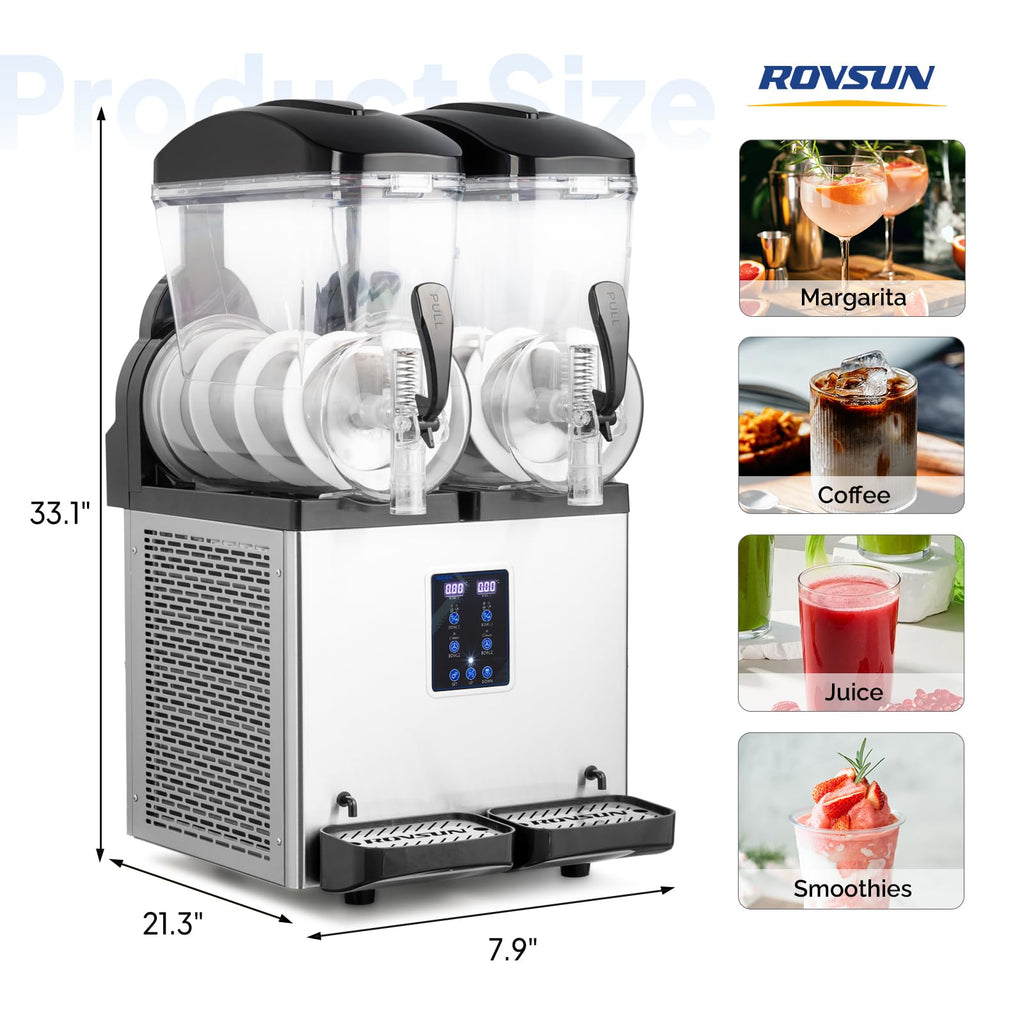 ROVSUN Margarita Machine Commercial Slushy Machine, 8 Gallon Slushie Machine Frozen Drink Machine Efficient Cooling Stainless Steel for Party Cafes Home Restaurant Bar 110V/60HZ