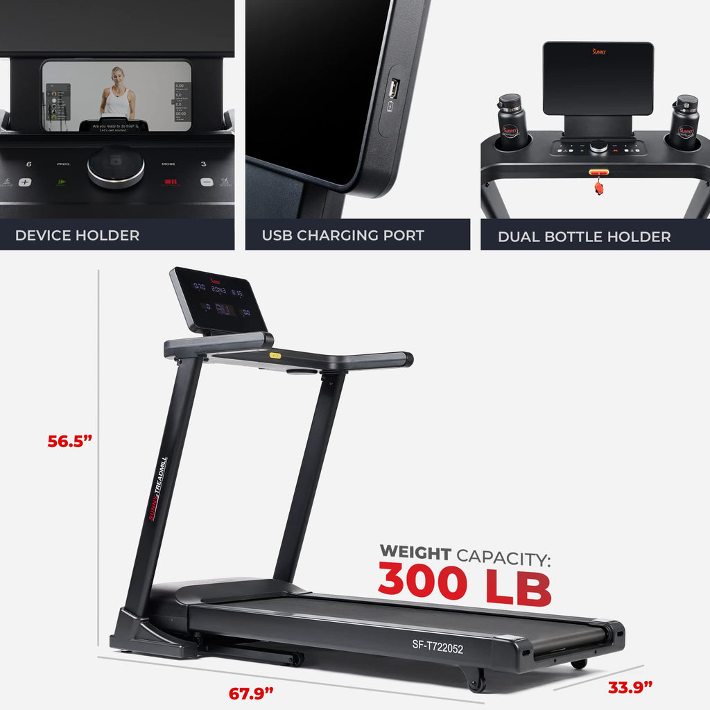 Sunny Health & Fitness Treadmill Elite Smart Auto Incline for Home Use, Wide Running and Walking Deck, Flex Shock Suspension with 300 LB Weight Capacity Bluetooth SunnyFit App