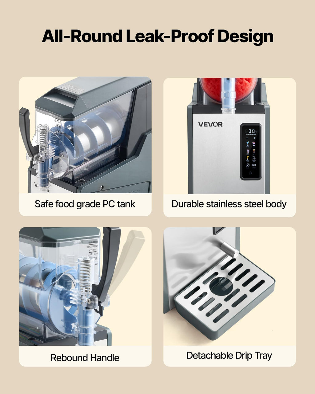 VEVOR Slushie Machine, 4L/135oz No Ice Needed Slushy Machine for Home, Frozen Drink Maker with Single Tank, Margarita Machine with Self-Cleaning, for Frozen Margaritas, Frappés, Milkshake & More