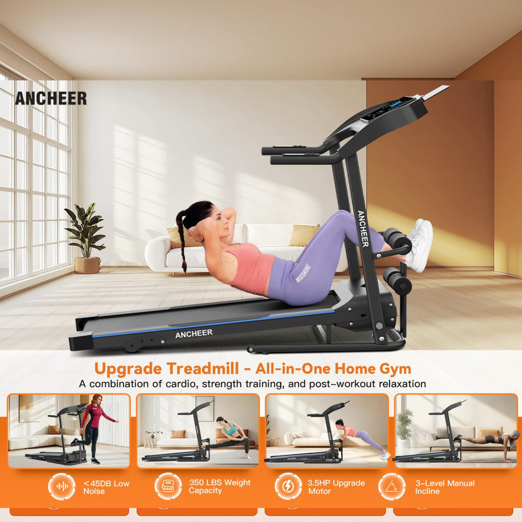 Multifunctional Folding Treadmill with Sit-Up & Incline, 3.5 HP Portable Running Treadmills for Home, 350 LBS Weight Capacity, Smart LCD Display with Heart Rate Monitor & Body Fat Measurement