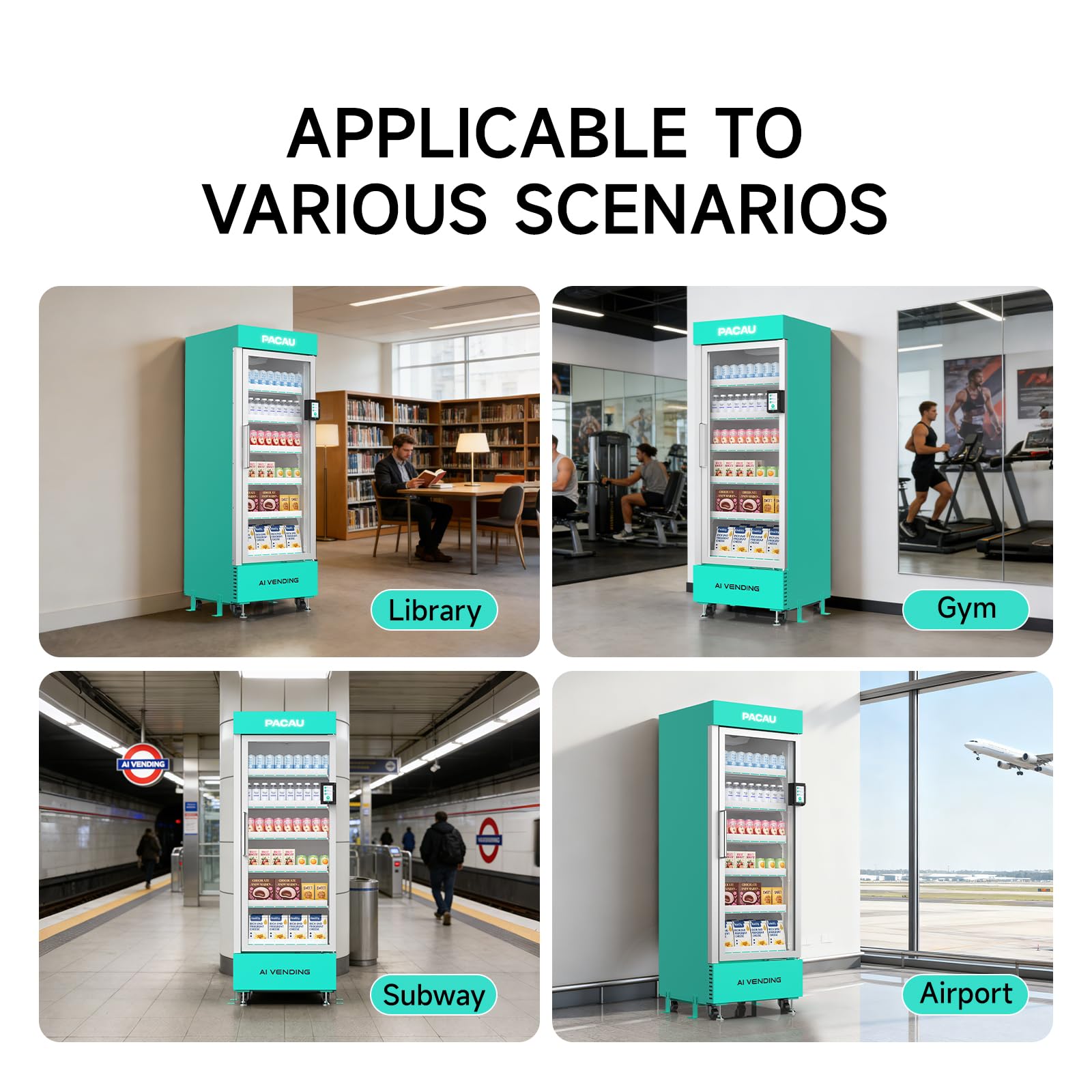 Ai Smart Vending Machine, 800 Bottle Refrigerated Snack and Drink Combo Vending Machine with Vision Recognition, Cashless Card Reader & App Management for Office, School, Gym