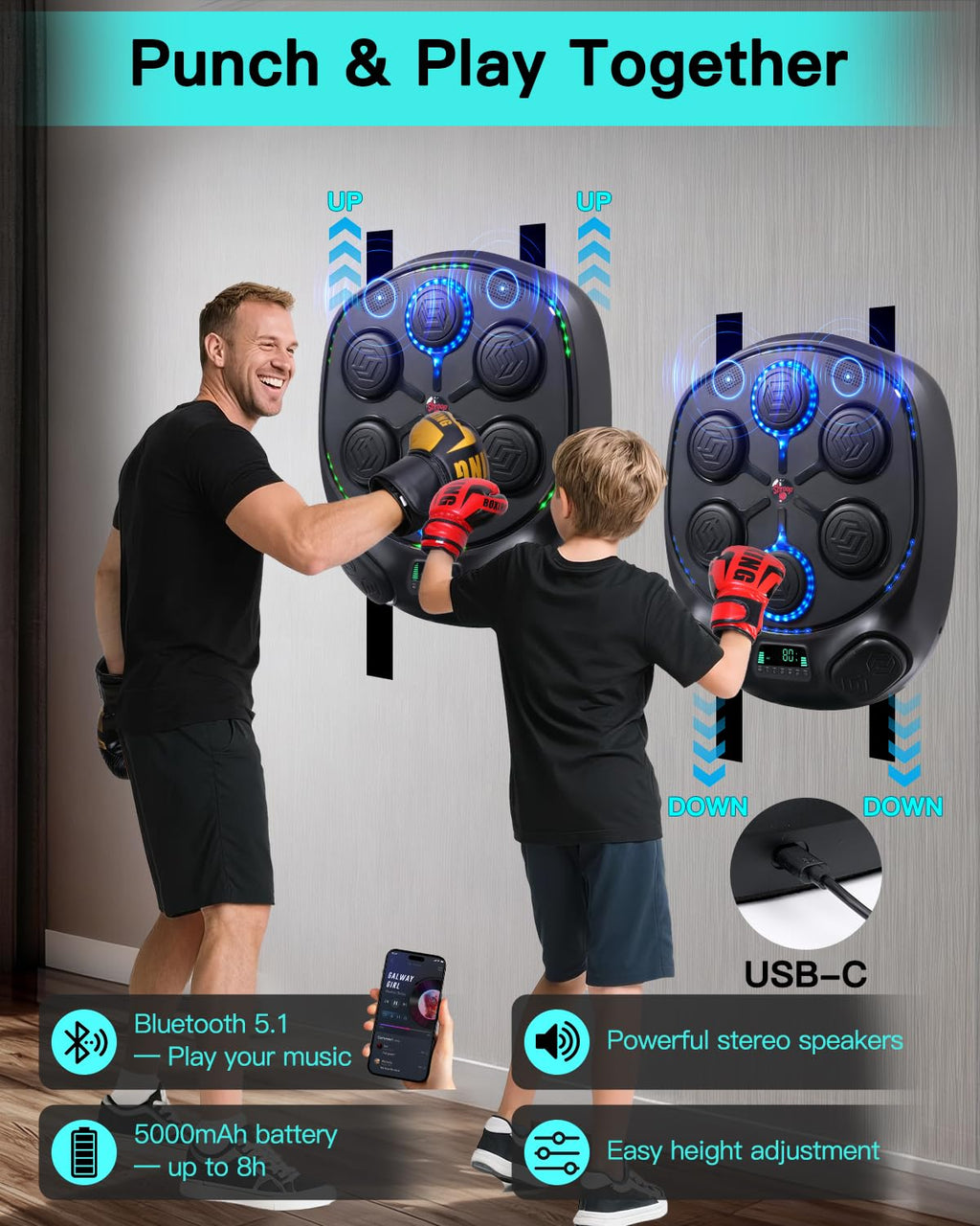 shroop Music Boxing Machine for Adults & Kids — Wall-Mounted Interactive Bluetooth Punch Trainer, High-Sensitivity, Rhythm Adaptation, 6/8 Targets, Ideal for Home, Office, and Gym Use
