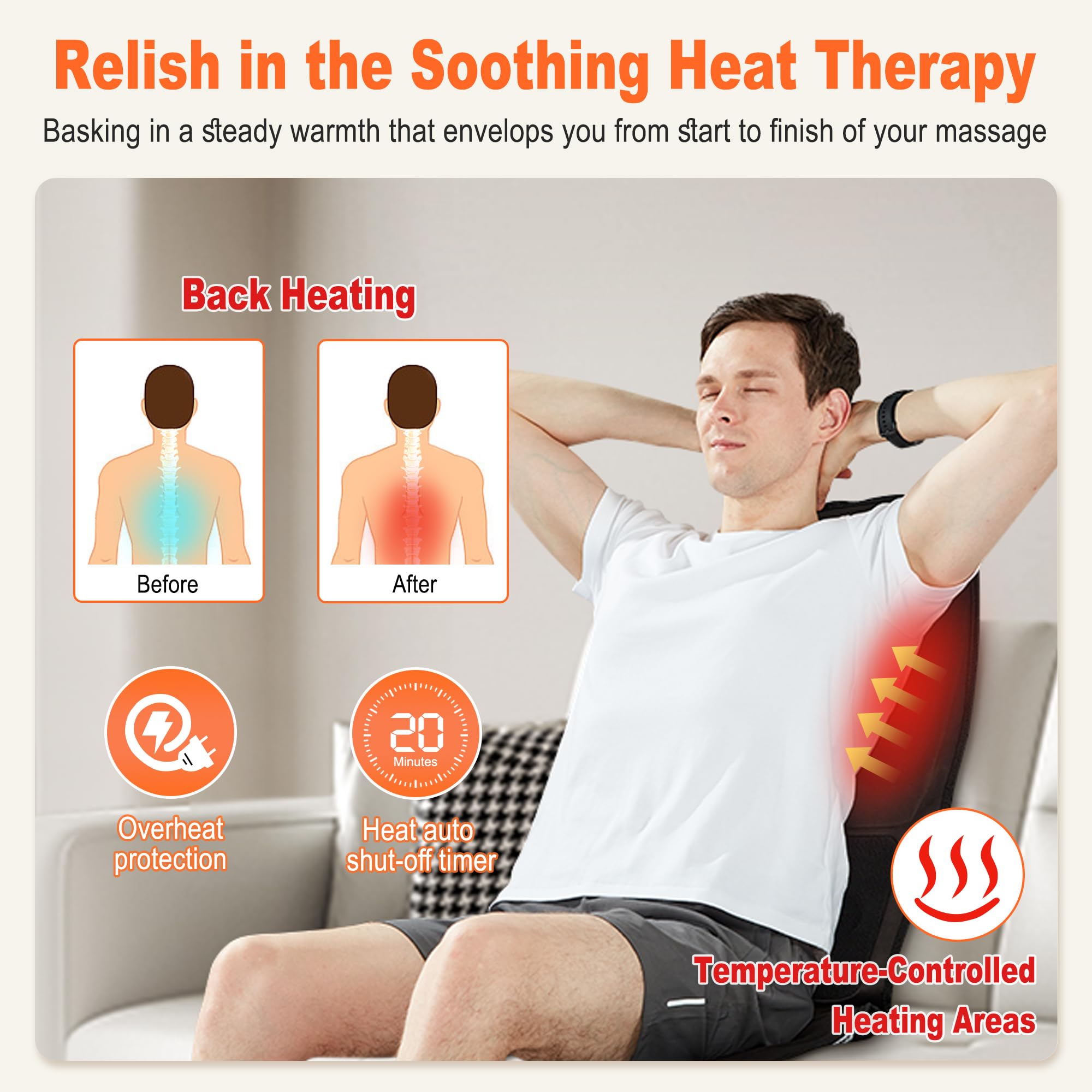 Massage Seat Cushion with Heat, Cooling Back Massager for Chair, Chair Massager for Full Body Massage, Deep Tissue Vibration Pad for Home & Office Chair, Gift for Men Womem