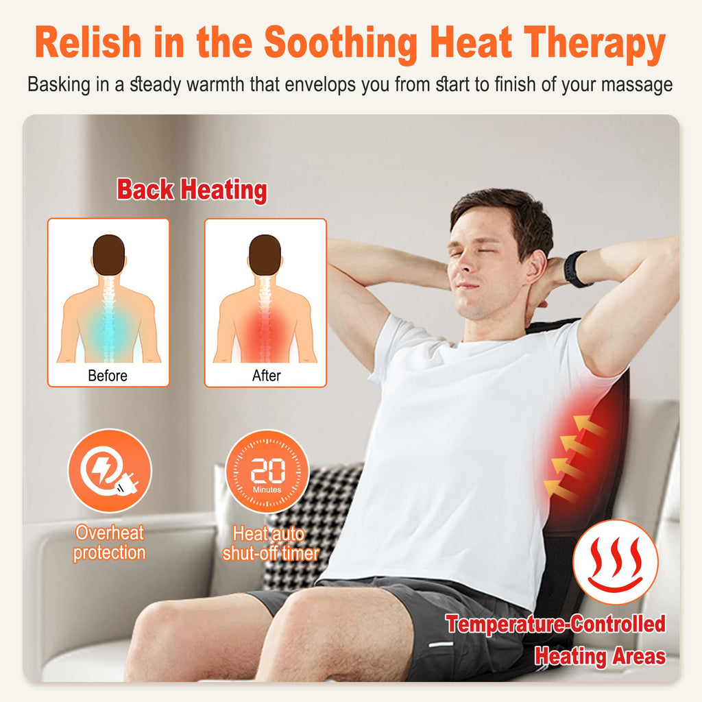 Vibration Massage Seat Cushion with Heat, Back Massager for Chair with 8 Vibration Motors, Heated Massage Cushion for Office Chair, Recliner & Sofa, Full Back & Seat Comfort, Idea Gift for Dad