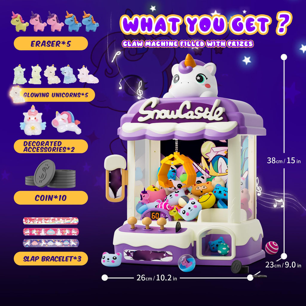 Skirfy Large Claws Machines 12'' for Kids Adults,Girls Unicorns Toys,Candy Grabber Prize Dispenser 15 Stuffeds Toys,Electronic Arcades Game Christmas Thanksgiving Birthday Gifts for Age 6-12