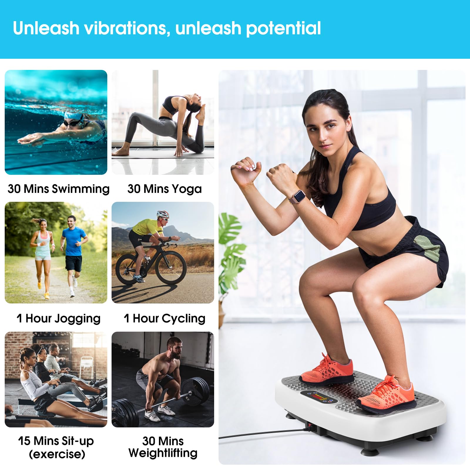 SoftGym Waver Vibration Plate Exercise Machine for Lymphatic Drainage Weight Loss,120 Speed Levels Vibrating Platform with Resistance Bands,Full-Body Workout Equipment for Muscle Toning