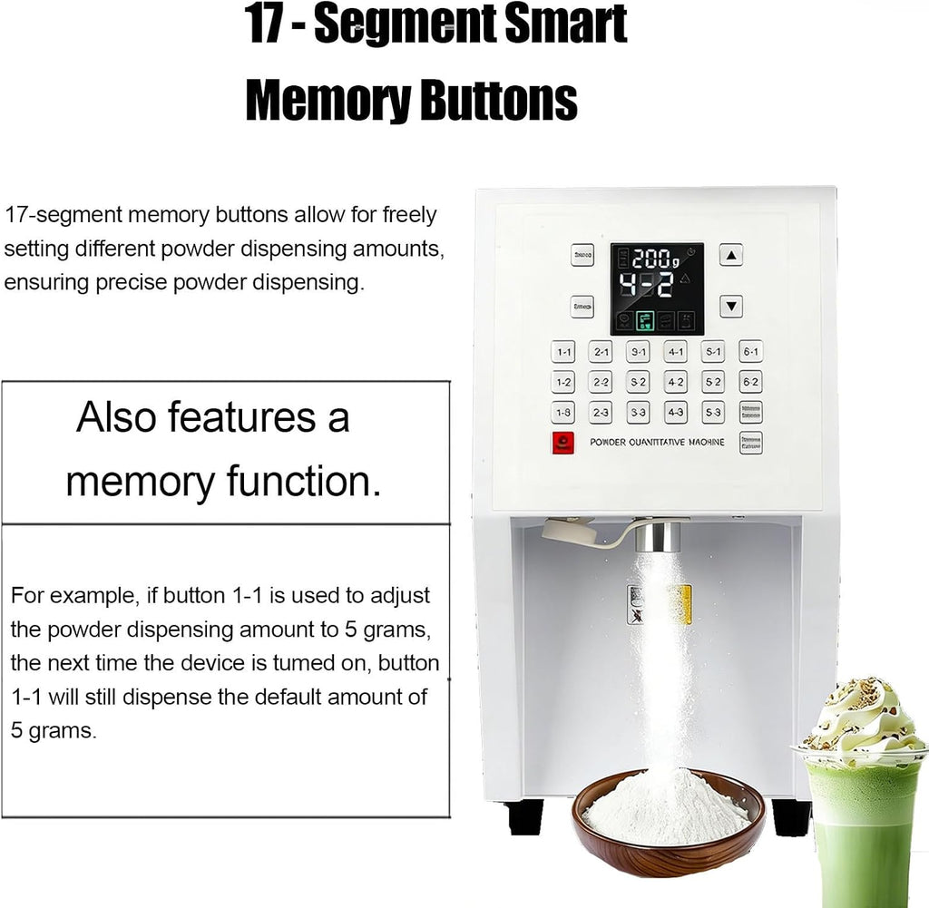 Commercial Automatic Powder Dispenser Machine – Powdered Creamer Dispenser & Fruit Powder Machine, 17 Memory Buttons for Coffee Shop, Milktea Shop