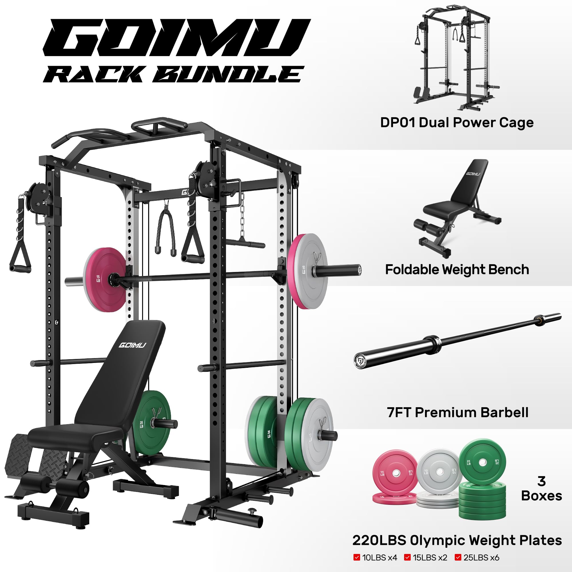 DP01 Power Cage, 2000LBS Squat Rack with with Cable Crossover and Dual Independent Pulley System, Full Cage for Full Body Training, Power Rack with More Training Attachments for Home Gym