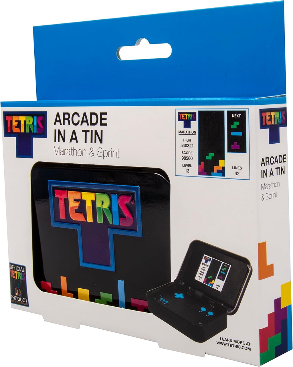 Tetris Arcade in a Tin: Retro Handheld Tetris Game. Portable Tetris Gift for Kids and Adults! Includes Original Sounds, 2.4” Screen. Full Color 8-bit Game. Officially Licensed Tetris Merchandise.
