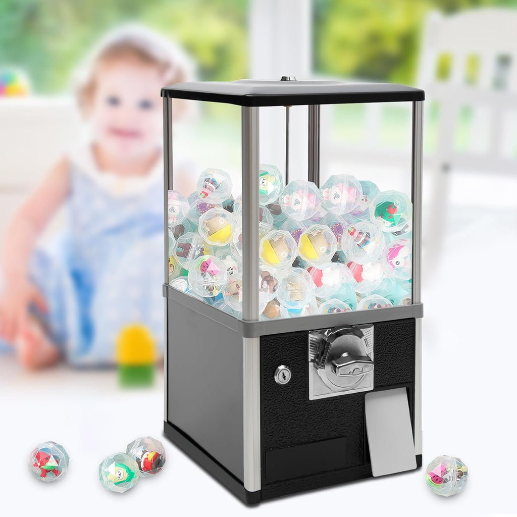 Freestanding Vending Machine,45-50mm Capsule Toys Small Vending Machine 4 * 25Cents Coin Gumball Machine Rectangle Bubble Gum Machine for Game Stores,Coin Operated Gumball Bank