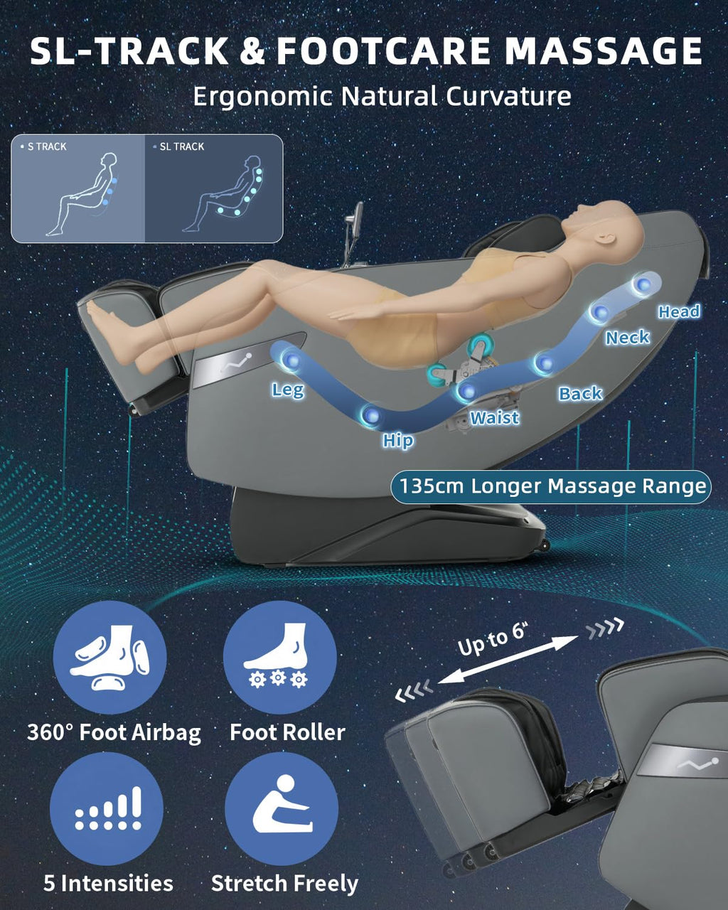 3D Zero Gravity Full Body Massage Chair with Heat, 55" SL-Track, 28 Airbags & 12 Auto Programs, Shiatsu Foot Roller, Black