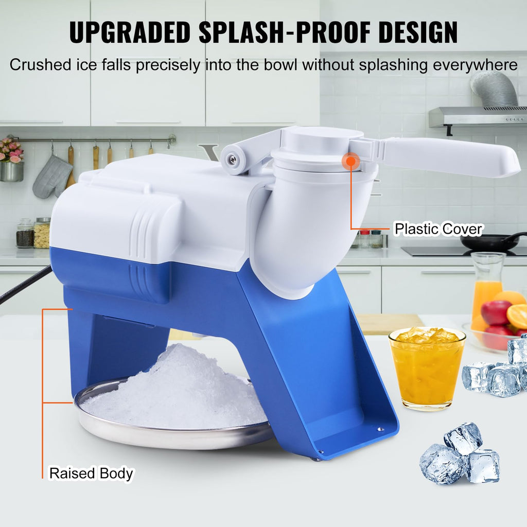 VEVOR Snowflake Ice Machine, 176LBS/24H Snowflake Ice Maker, Ice-Shaver Machine with Stainless Steel Blade, Electric Snow Cone Maker with 0.48Gal Tank, 90S Fast Pre-Cooling, for Home & Small Gathering