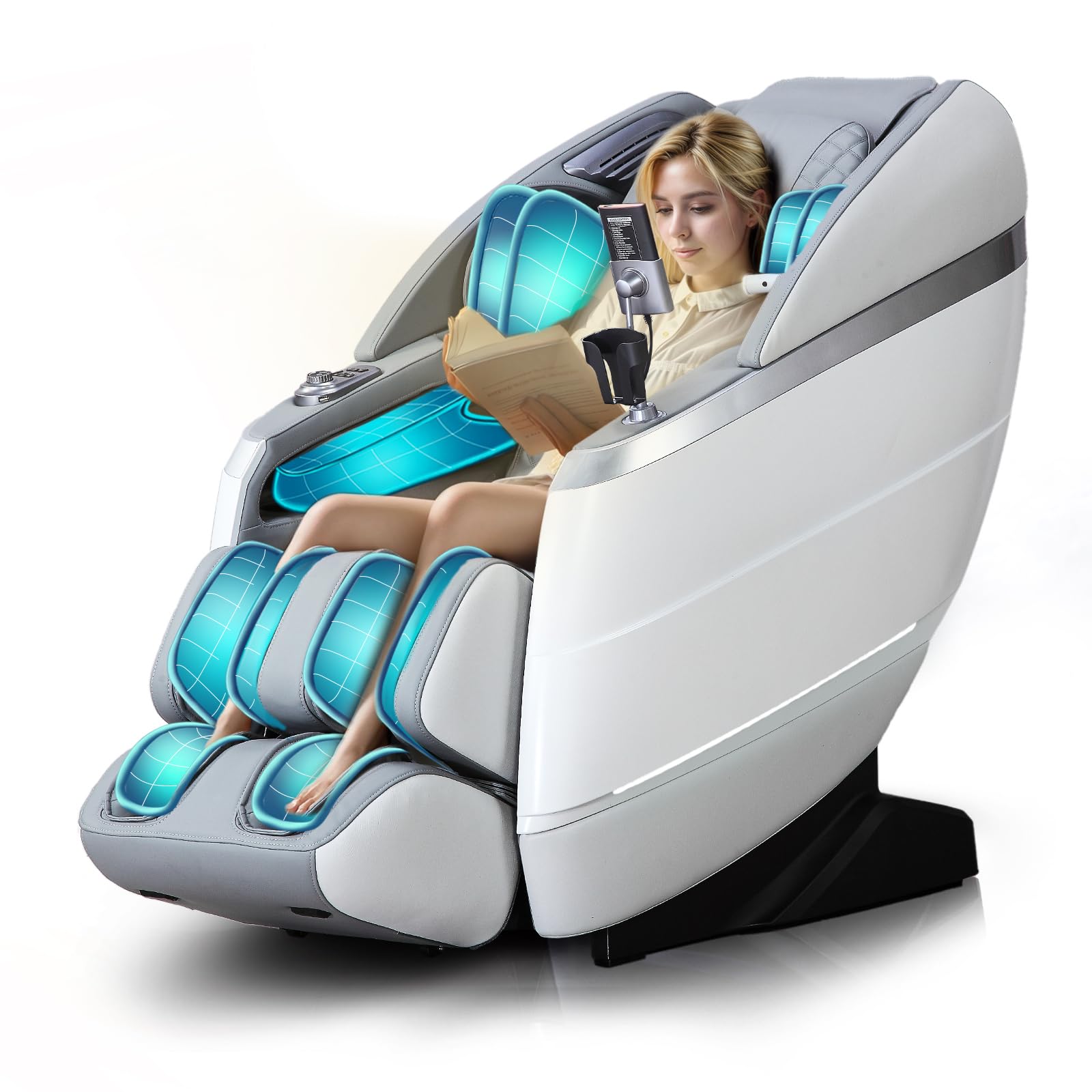 4D Full Body Massage Chair with Flexible 166° Track, Reading Light, 18 Massage Modes, 11 Techniques, 36 Airbags, Zero Gravity Recliner with Yoga Stretch and Foot Massage Beige