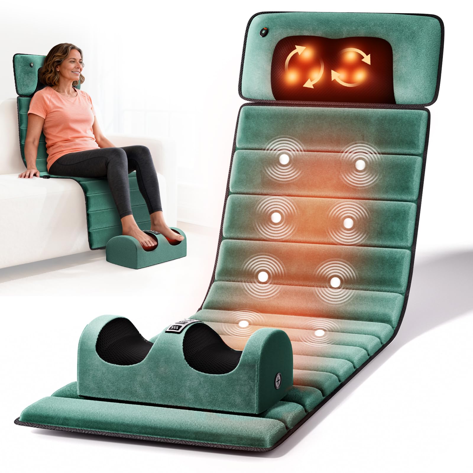 Full Body Massage Mat with Heat, Detachable Massager Pad Deep Tissue Pain Relief,10 Vibrating Motors for Relaxation at Home or Office