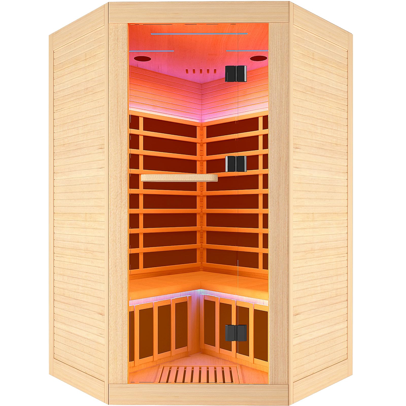 2 Person Infrared Sauna Far Infrared Sauna Room for Home Indoor 2000W Low-EMF Wood Dry Sauna with Full Starry Sky Lights Ceiling in 7 Color Speaker Fast Heating Easy Assembly- 47.3*41.3*74.8 IN