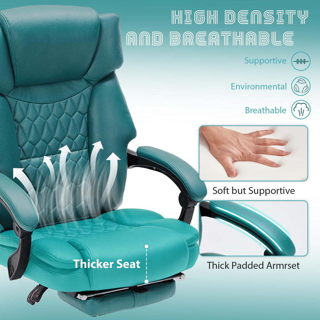 Massage Office Chair with Foot Rest 6 Points Vibration and Heat Home Office Desk Chairs for Heavy People 400lbs Reclining Managerial Chairs Ergonomic Executive Chair (Black)