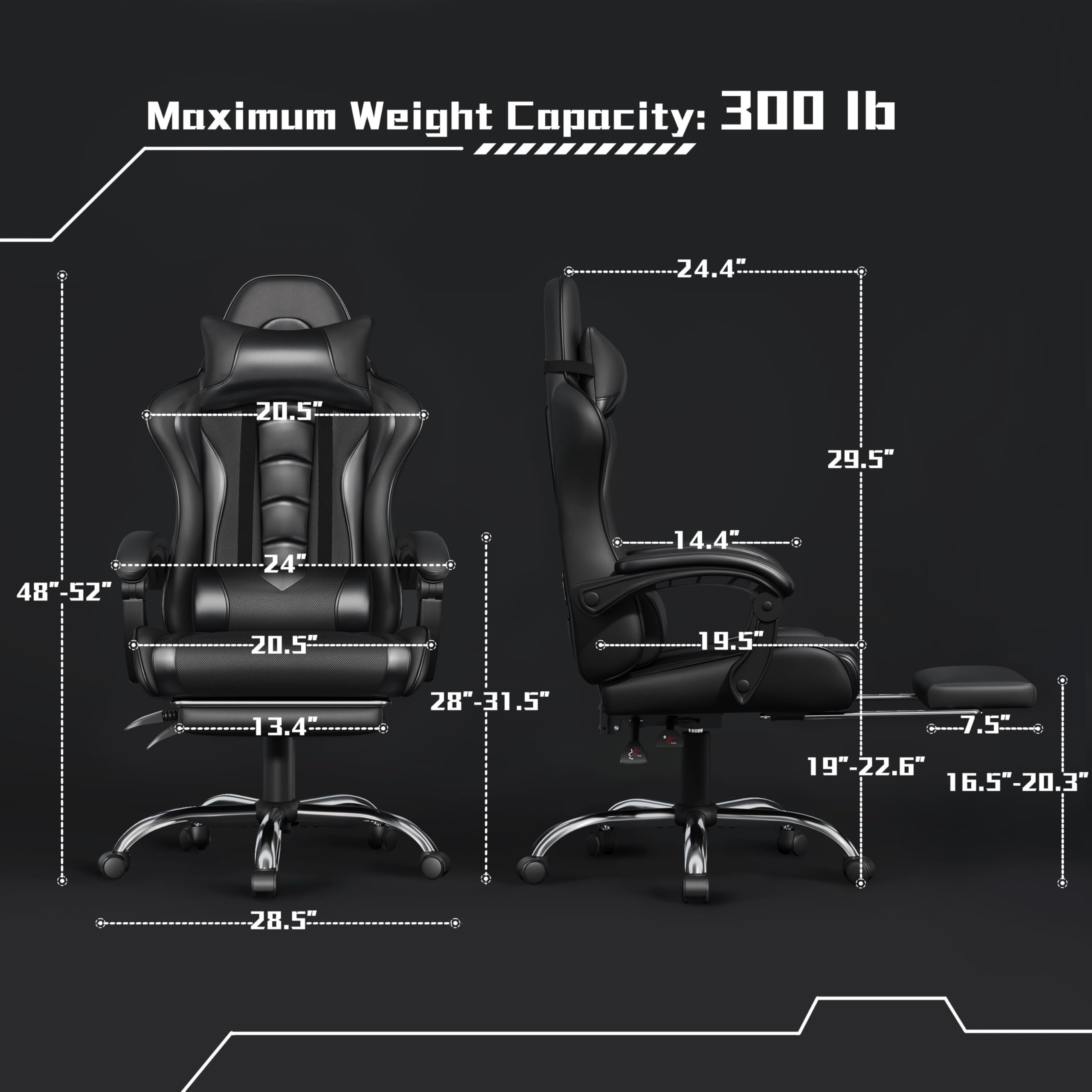 Yaheetech Gaming Chair with Electric Massage Lumbar Support, Footrest & Headrest — Ergonomic High Back Recliner for Home Office, Computer Desk Chair, Height Adjustable, 300 lbs, Black/White