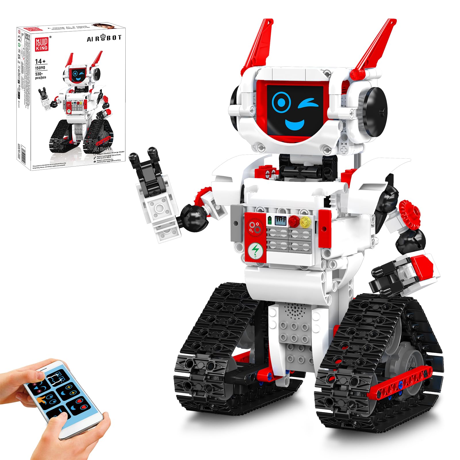 Mould King AI Robot Building Block Set, 530PCS Smart Interactive Robot with GPT Voice Control, Expressive LED Face, APP Control, STEM Educational Toy for Kids Age 8+/Adults-Red