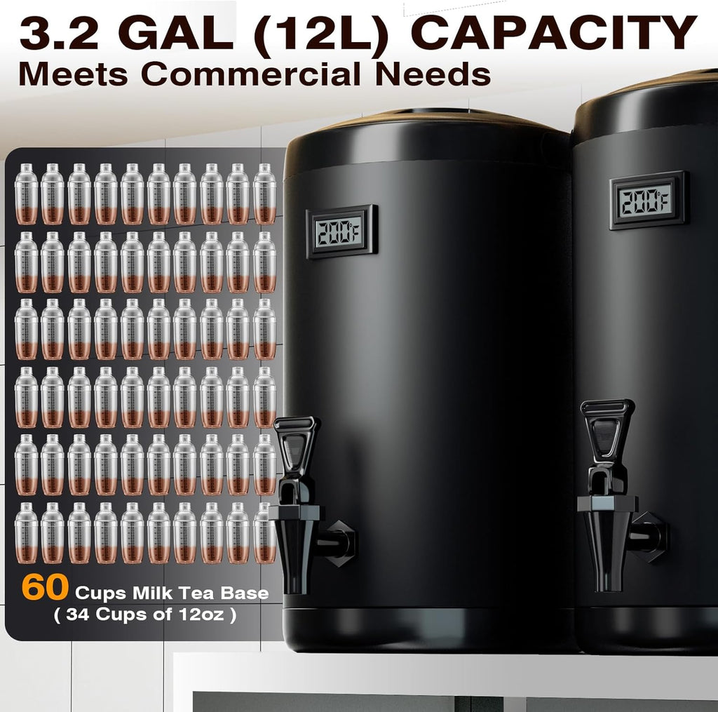 Insulated Beverage Dispenser-NON HEATING-75 Cup Cold Drink Beverage for Catering-Stainless Steel Iced Beverage Dispenser 12 L/3.2 Gallon Coffee Dispenser with Spigot for Tea,Juice (black)