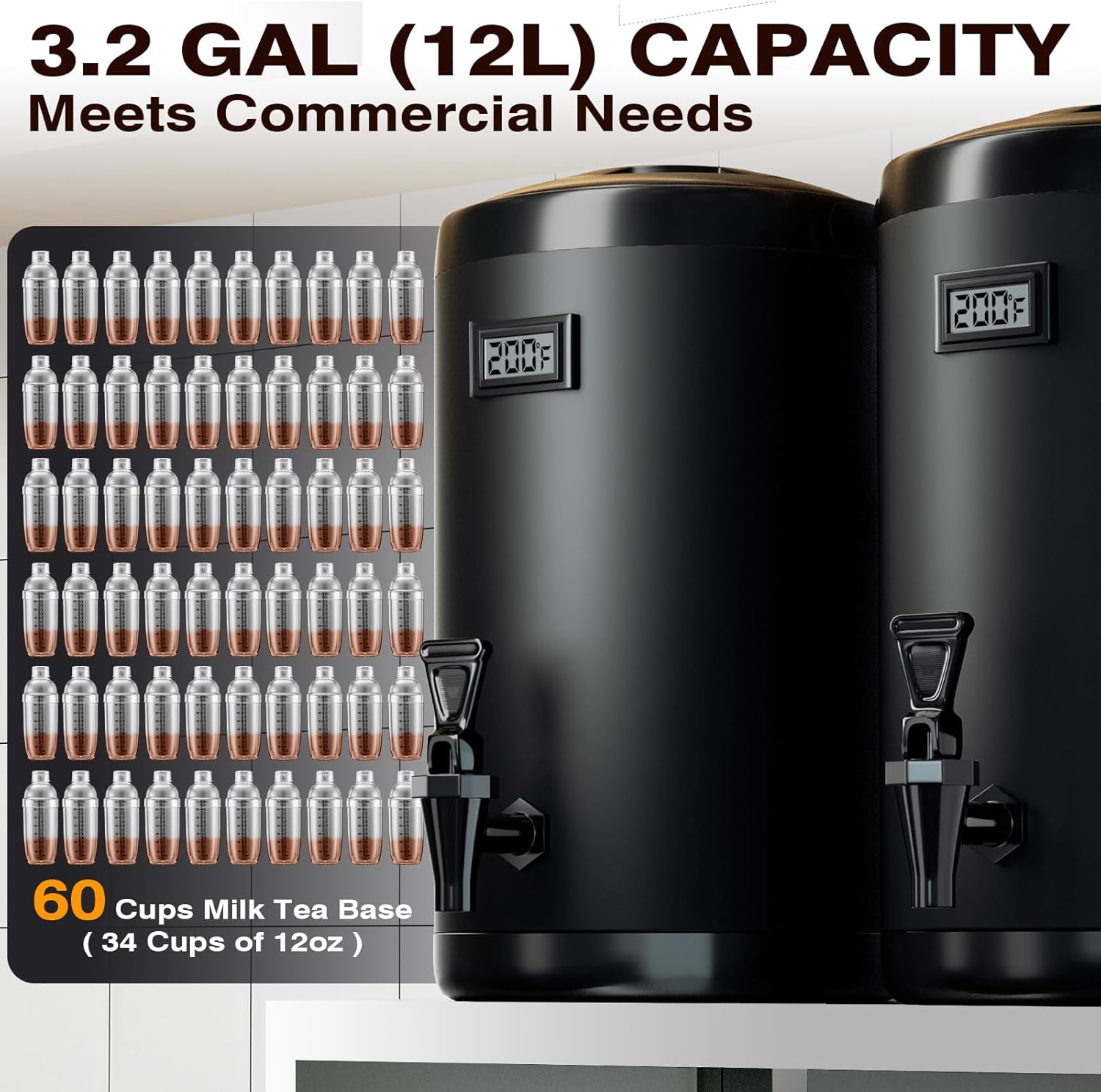 Insulated Beverage Dispenser-NON HEATING-75 Cup Cold Drink Beverage for Catering-Stainless Steel Iced Beverage Dispenser 12 L/3.2 Gallon Coffee Dispenser with Spigot for Tea,Juice (black)