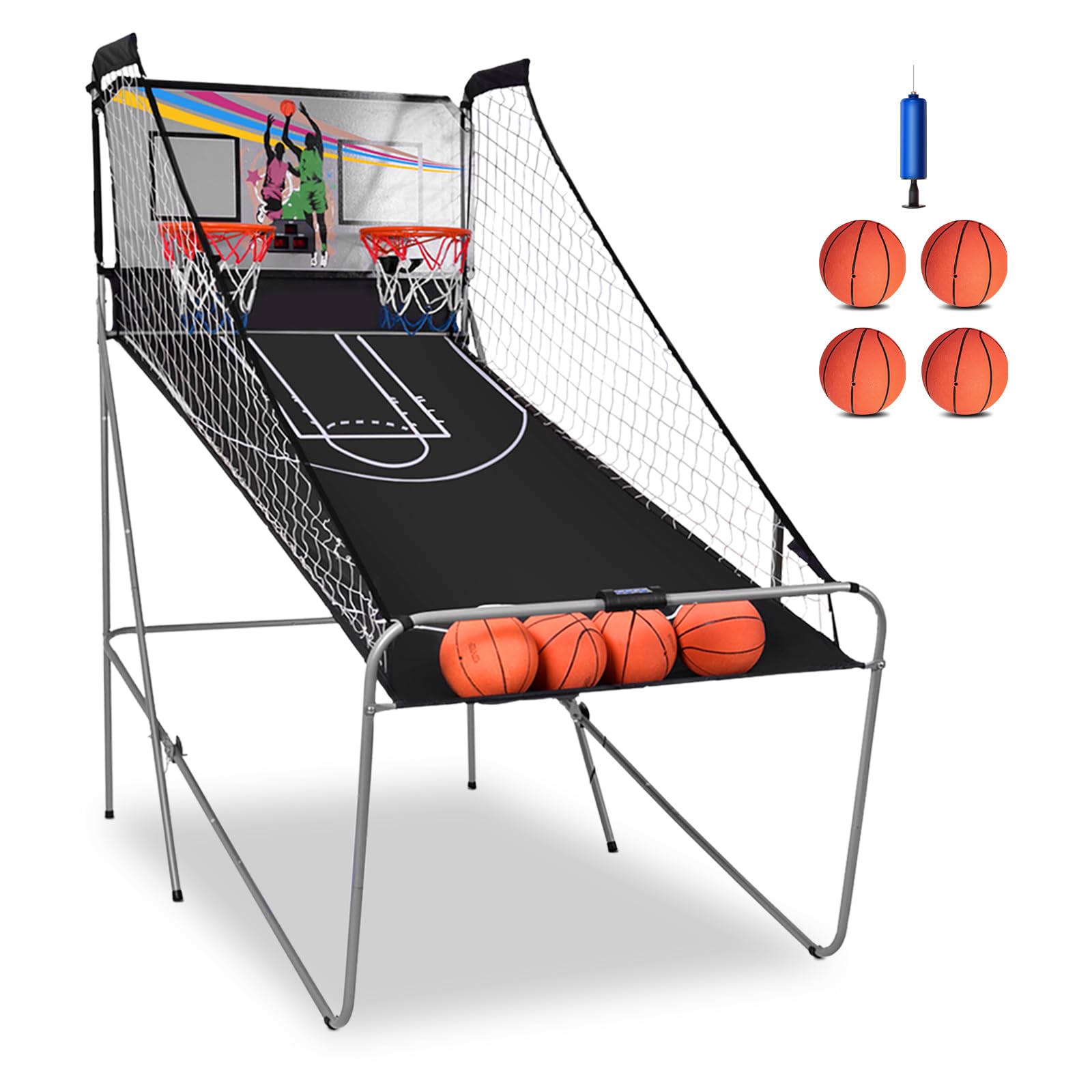 KOTEK Basketball Arcade Game Indoor, Foldable Dual Shot Electronic Basketball Games for 2 Players w/8 Game Options & LED Scoring System, Basketball Hoop Arcade for Family Home Play (Green)
