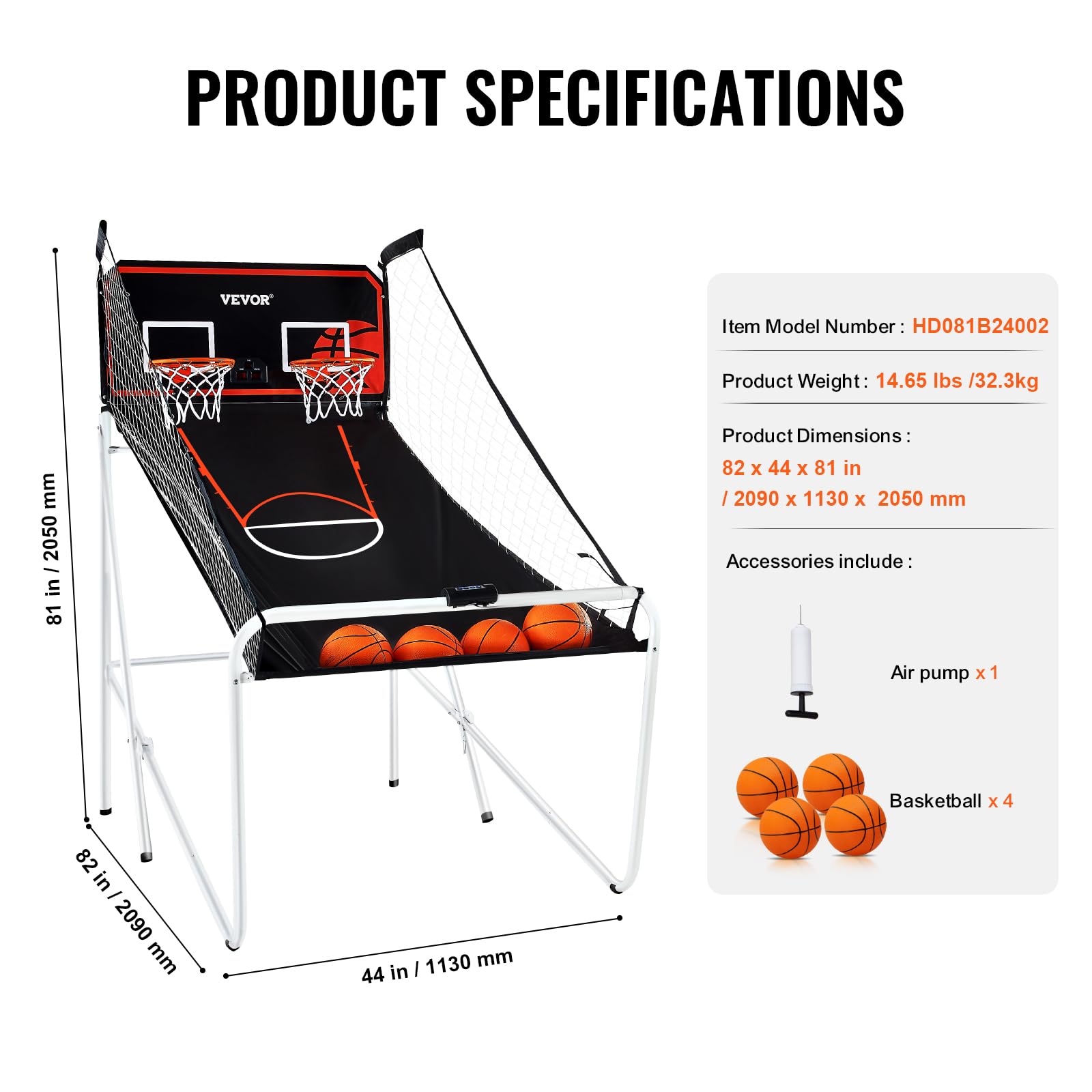 VEVOR Basketball Arcade Game Indoor, 2 Player Indoor Basketball Game, Home Dual Sport with 8 Game Modes, Electronic Scoreboard, and Inflation Pump,Adults