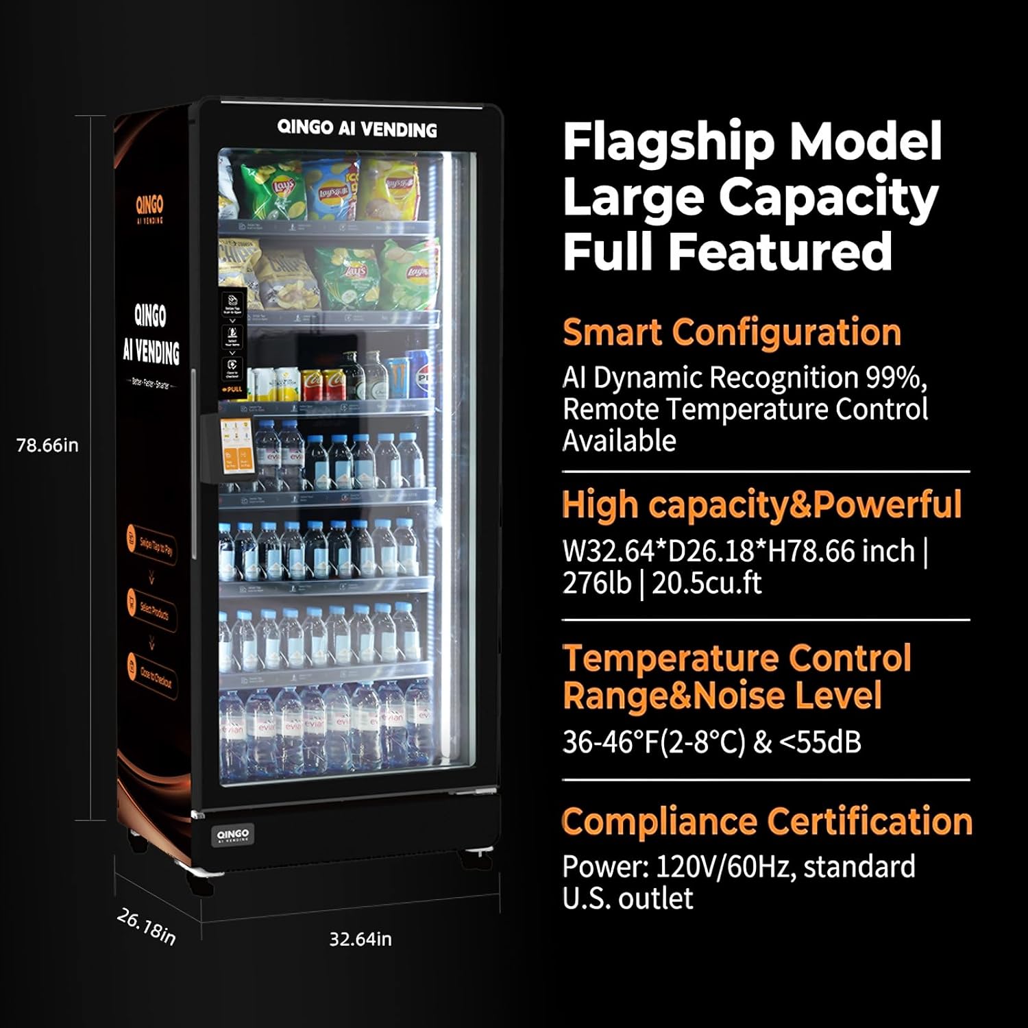Smart Vending Machine for Sale, Commercial Cashless Snack & Drink Combo, 20.5 Cu.Ft with Credit Card Reader, AI Touchscreen & Remote Control, Ideal for Office Gym Apartment Hotel (US Warehouse)