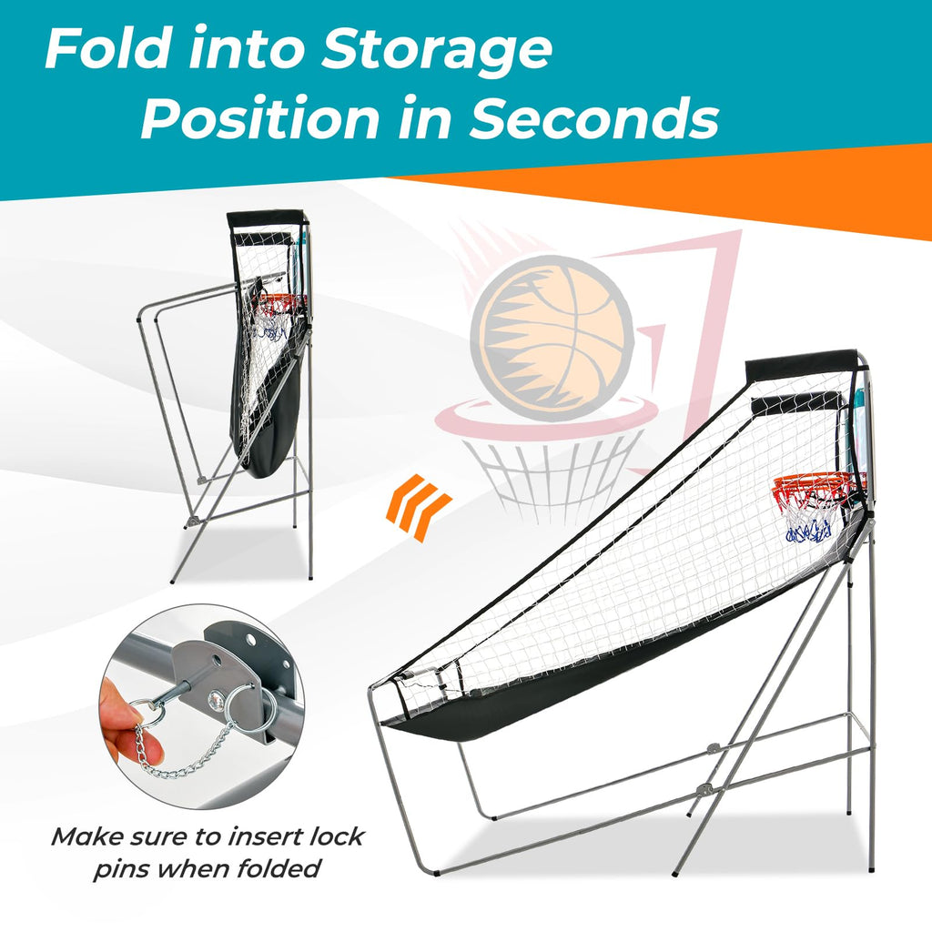 GYMAX Arcade Basketball Game Indoor Foldable with 8 Game Modes, Arcade Sound, 4 Balls and Inflation Pump, Electronic Basketball Games for Home
