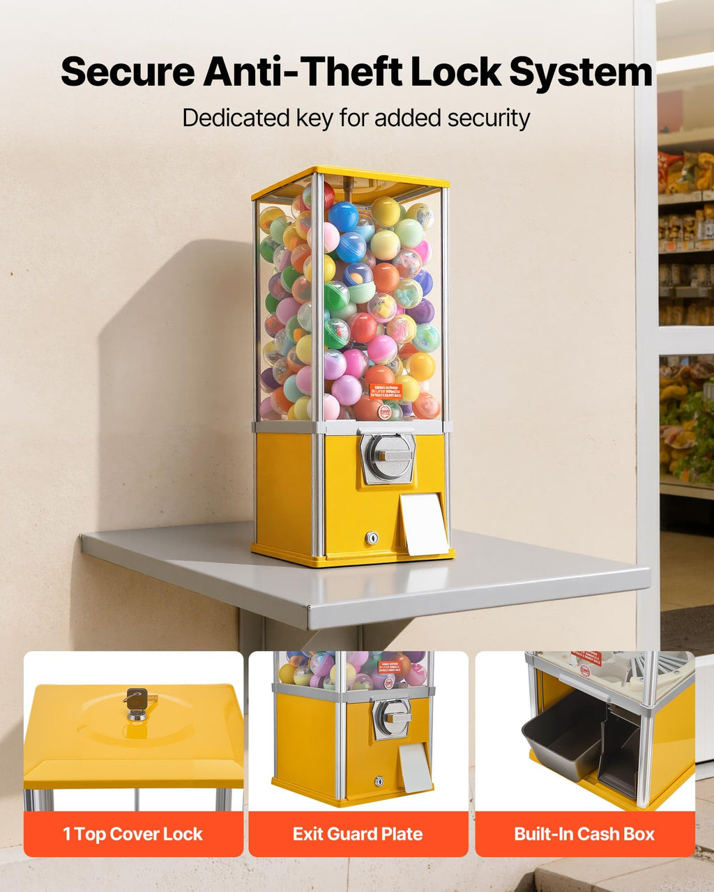 VEVOR Gumball Machine for Kids, 25" Height Home Vending Machine, PS Bouncy Balls Dispenser, Hold 230 Capsule Toys, Rectangle Bubble Gum Machine for Game Stores, Coin Operated Gumball Bank, Red