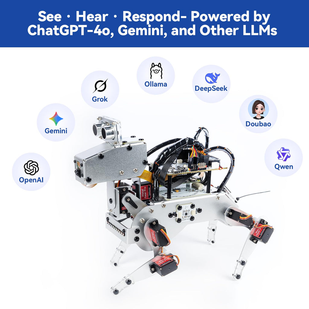 SunFounder PiDog AI Robot Dog Kit for Raspberry Pi 5/4/3B+/Zero 2W, Openclaw LLMs ChatGPT/Gemini/Grok, Voice&Video Recognition, Python, App, Battery, Gyroscope, Camera (RPI NOT Included)