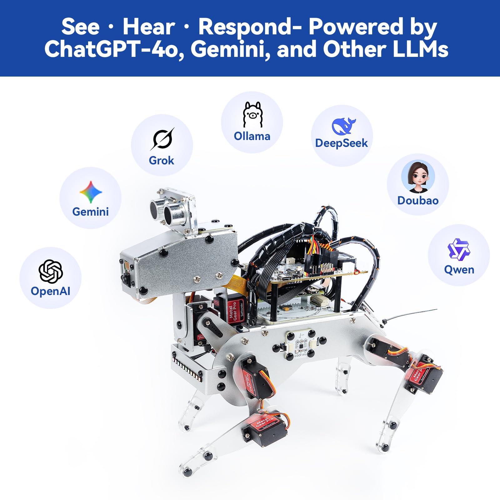 SunFounder PiDog AI Robot Dog Kit for Raspberry Pi 5/4/3B+/Zero 2W, Openclaw LLMs ChatGPT/Gemini/Grok, Voice&Video Recognition, Python, App, Battery, Gyroscope, Camera (RPI NOT Included)