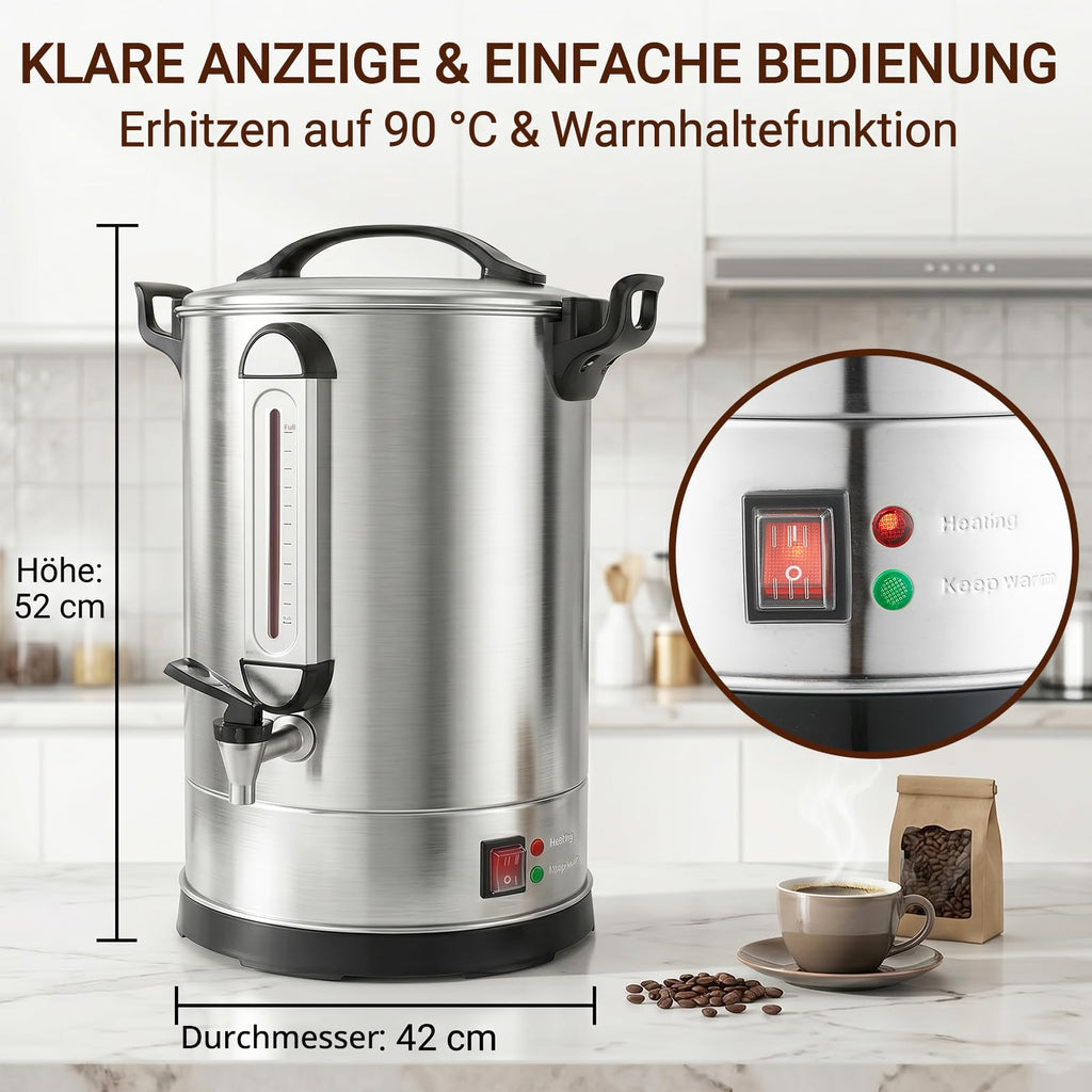 Commercial Coffee Maker 100 Cup Large Coffee Urn 4 Gallon 16L Industrial Coffee Dispenser 1300W Quick Brew Dual Wall Stainless Steel Hot Water Urn & Tea Maker for Catering, Wedding, Church & Events