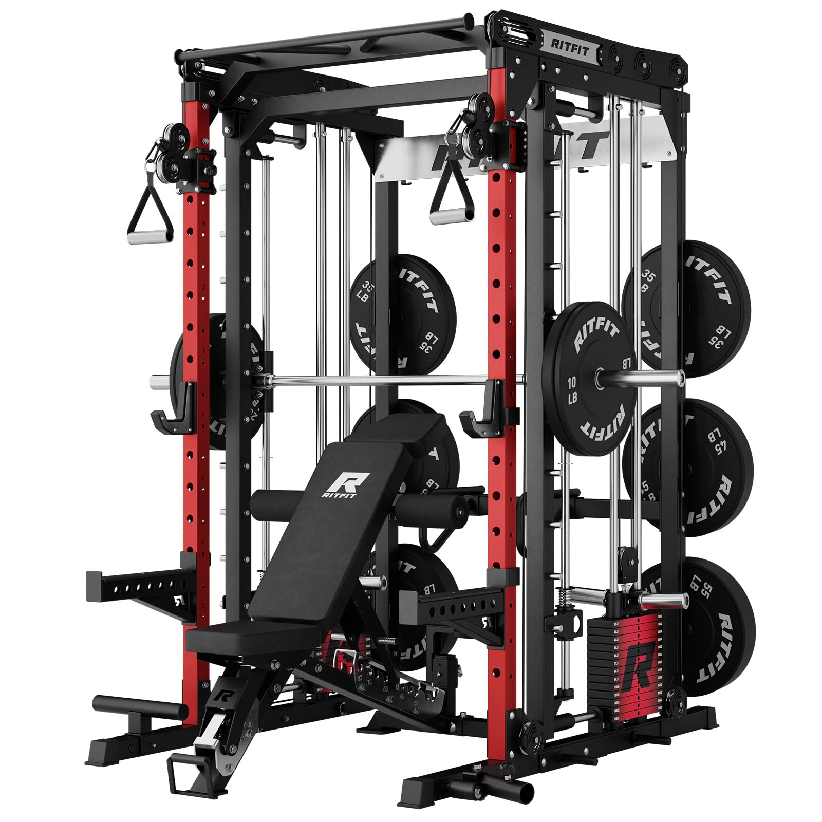 RitFit M2 3D Smith Machine & 286.6LB Built-in Weight Stack with Cable Crossover System, All in One Functional Trainer & Power Cage, 16 Adjustment Holes, 6 Storage Pegs for Full-Body Home Gym