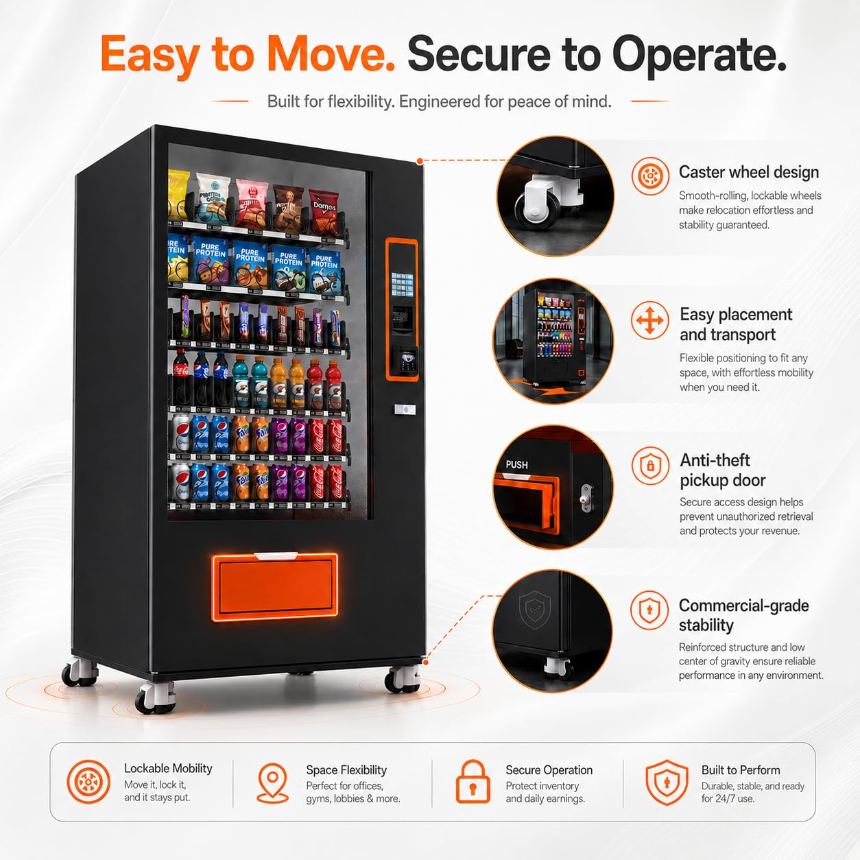 60 Slot Vending Machines for Business, Refrigerated Snack Drink Vending Machine, Commercial Smart Combo Vending Machine with Bill and Coin, Card Reader