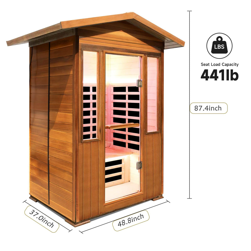 2 Person Infrared Sauna Far Infrared Sauna Room for Home Indoor 2000W Low-EMF Wood Dry Sauna with Full Starry Sky Lights Ceiling in 7 Color Speaker Fast Heating Easy Assembly- 47.3*41.3*74.8 IN