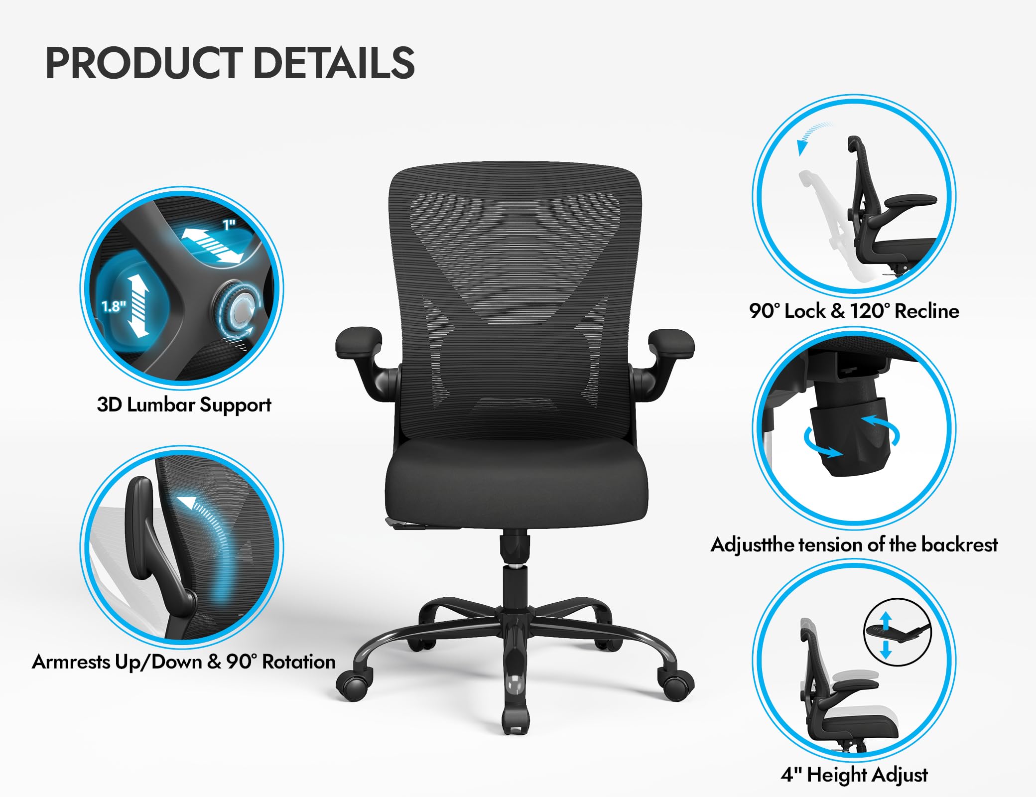 Ergalithic Ergonomic Office Chair - X-Shaped Computer Desk Chairs Comfy, Mesh High-Back Gaming Chair with Adjustable Lumbar Support, Executive Task Chair for Adults, Comfortable for Long Hours