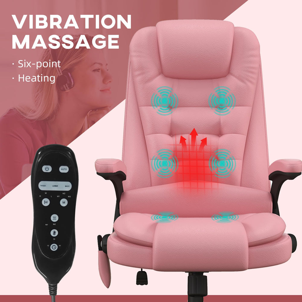 HOMCOM High Back Vibration Massage Office Chair with 6 Vibration Points, Heated Reclining PU Leather Computer Chair with Armrest and Remote, Brown