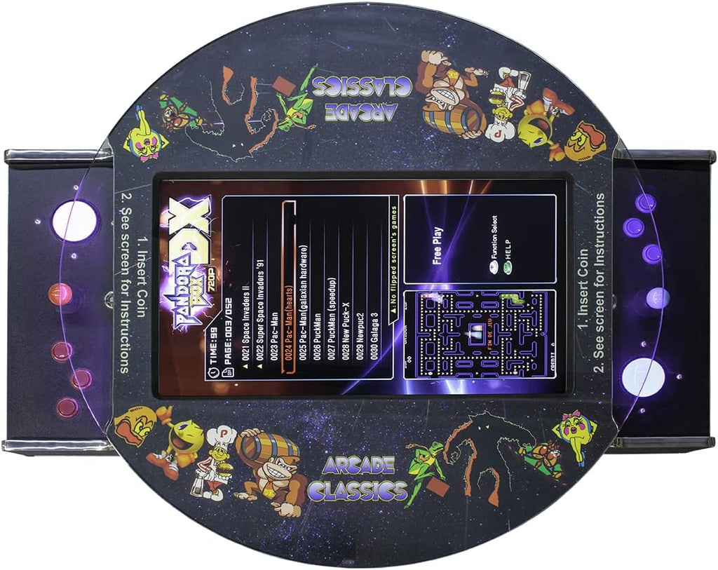 Retro Barrel Style Arcade Game – 2 Player Cocktail Cabinet with 516 Classic Games – 26" LCD Screen, Trackball Controls, Adjustable LED Lights – Pre-Assembled Heavy-Duty Coin/Free Play Cabinet