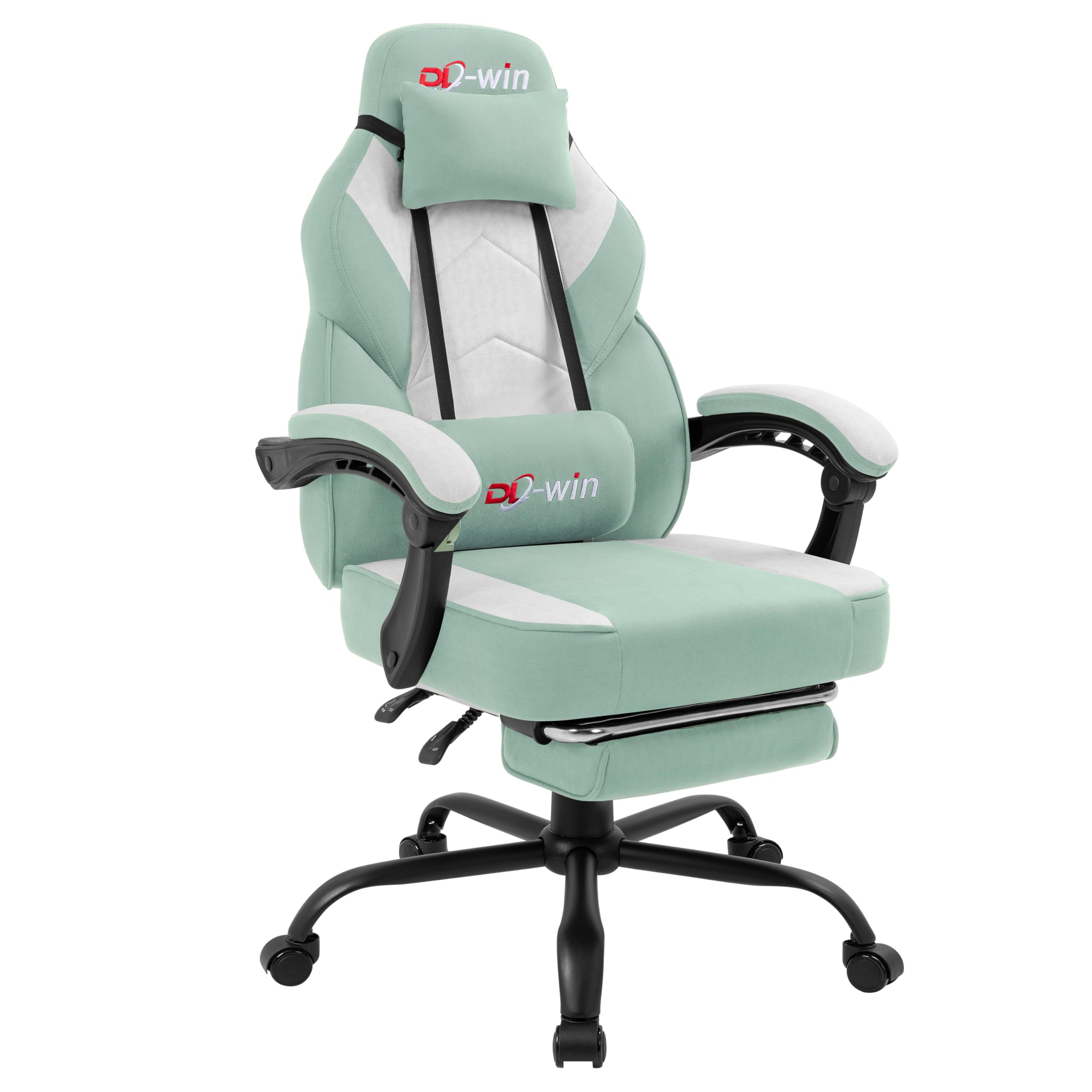 Shintenchi Big and Tall Gaming Chair Fabric Pocket Spring Cushion,High Back Recliner with Footrest and Headrest for Adults, Massage Lumbar Support for Home Office, Ergonomic Computer Desk Chair, Blue