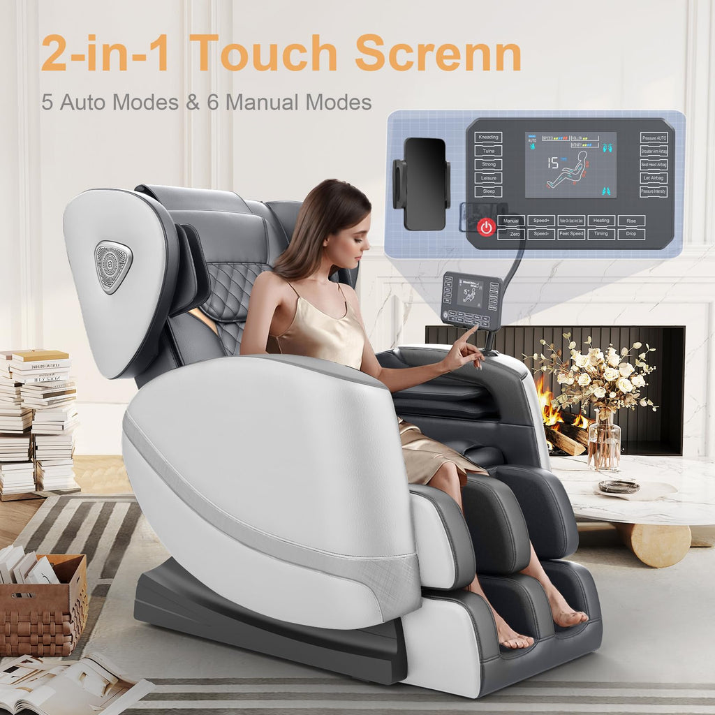 FURNIMAT 2026 Massage Chair Full Body, Zero Gravity Massage Chair with 10 Fix Rollers, Airbags, Heating, Foot Massage, Auto Modes, Bluetooth Speaker, Smart Screen Controller (Advanced Version)