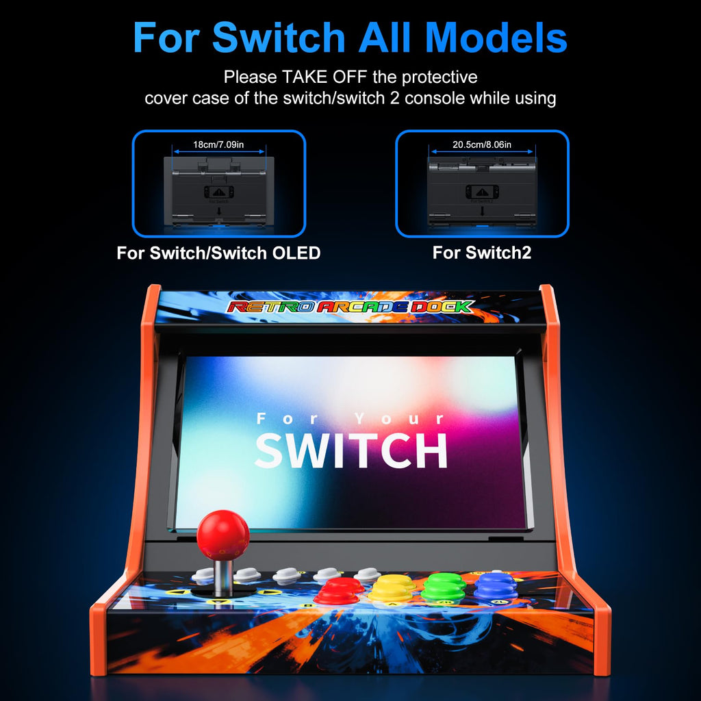 Retro Arcade Machine for Switch/OLED/Switch 2 with Screenshot Icon Button, Orange and Blue (Screen Not Included)