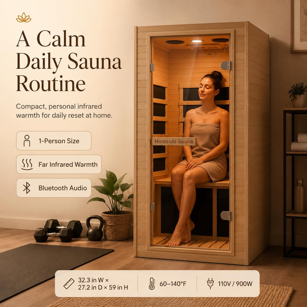 1350W Far Infrared Home Sauna, Energy-Efficient Fast-Heating Indoor Sauna Room with Bluetooth & 7-Color Therapy, Canadian Hemlock Wood, Modular Design - Ideal for Home Gym, Family Relaxation
