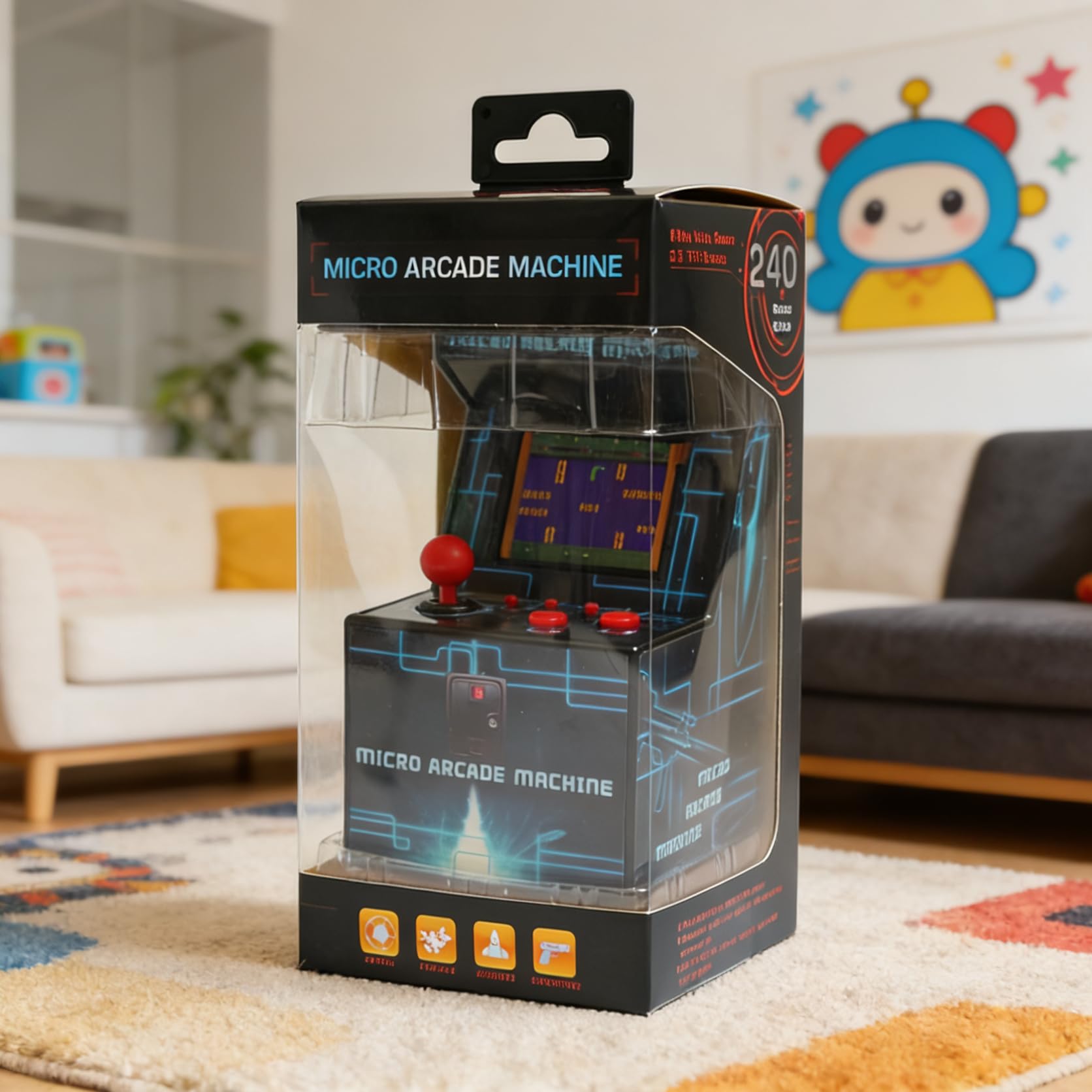 Retro Handheld Game Console for Kids, Mini Arcade Machine with 240 Built-in Games, Portable Travel Toy, Ready to Play, 2.5" Screen, Easy Joystick, Gift for Boys Girls Ages 3-8 (Batteries Included)