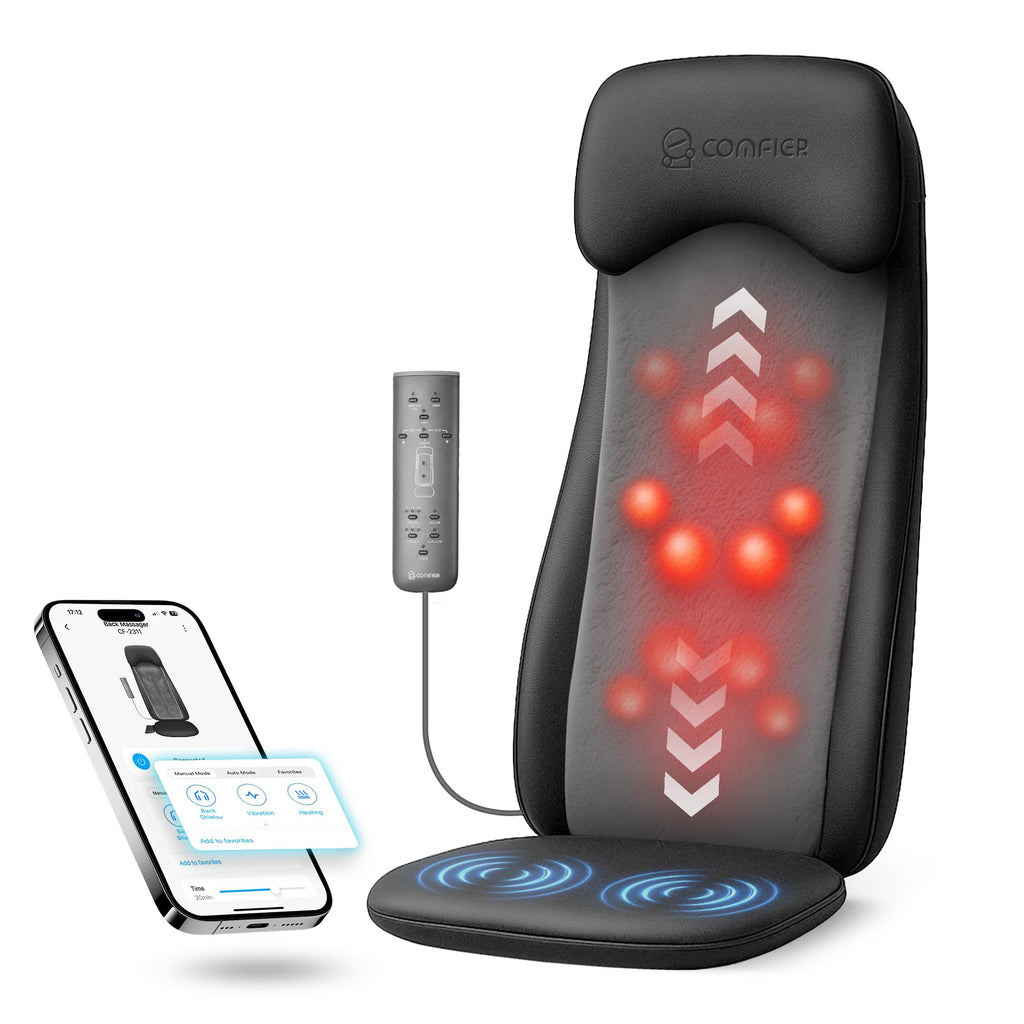 COMFIER Massager Chair with Heat, Shiatsu Neck Back Massager Portable with Compression & Rolling,Massage Chair Pad for Neck & Back for Muscle Tension Relief, Father Day Gift