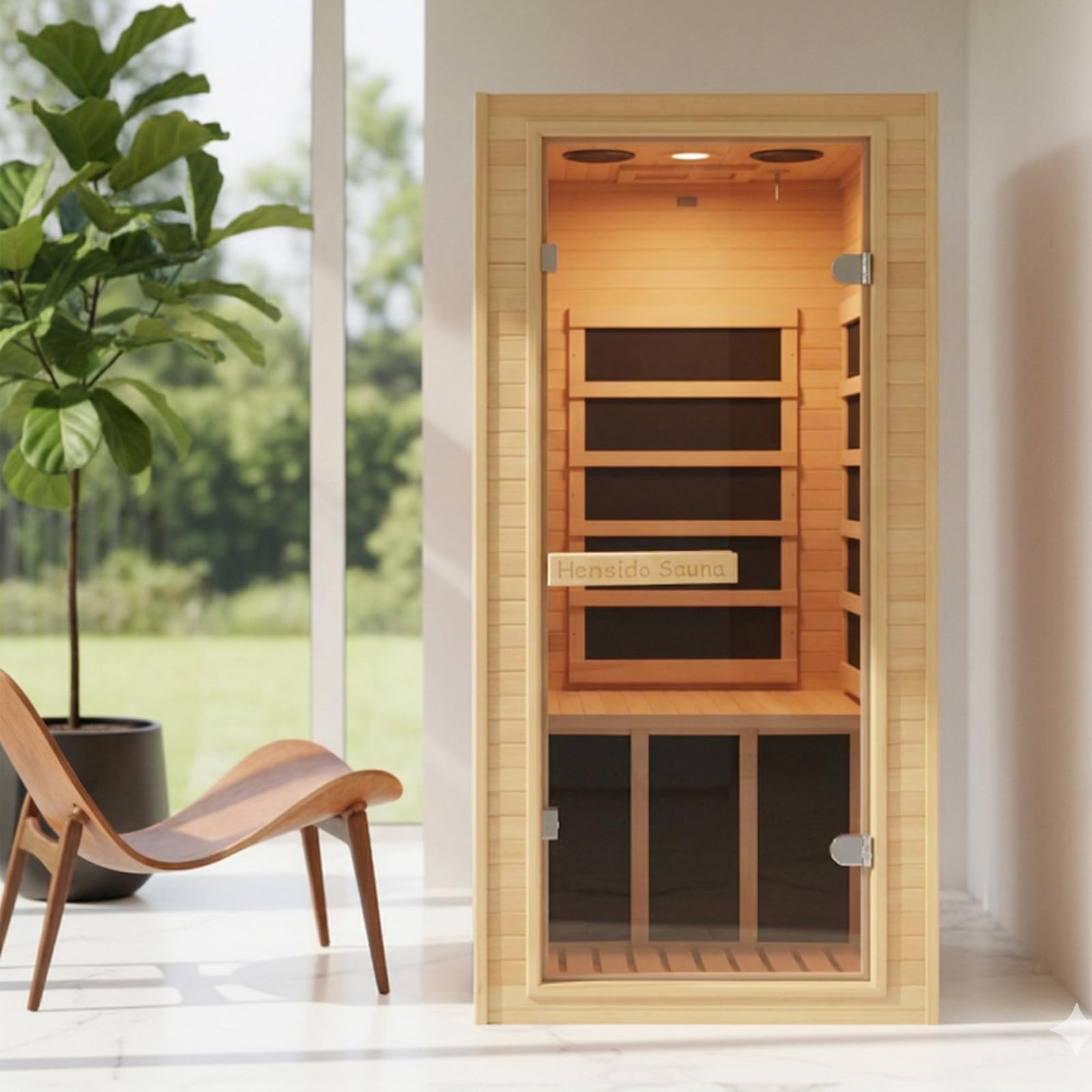 1350W Far Infrared Home Sauna, Energy-Efficient Fast-Heating Indoor Sauna Room with Bluetooth & 7-Color Therapy, Canadian Hemlock Wood, Modular Design - Ideal for Home Gym, Family Relaxation