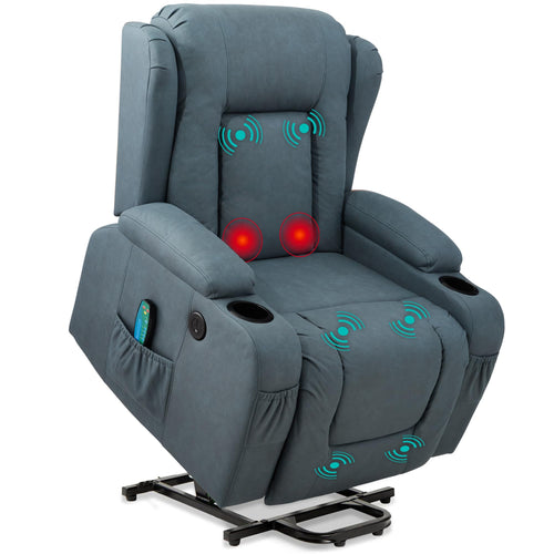 Best Choice Products PU Leather Electric Power Lift Chair, Recliner Massage Chair, Adjustable Furniture for Back, Legs w/ 3 Positions, USB Port, Heat, Cupholders, Easy-to-Reach Side Button - Olive